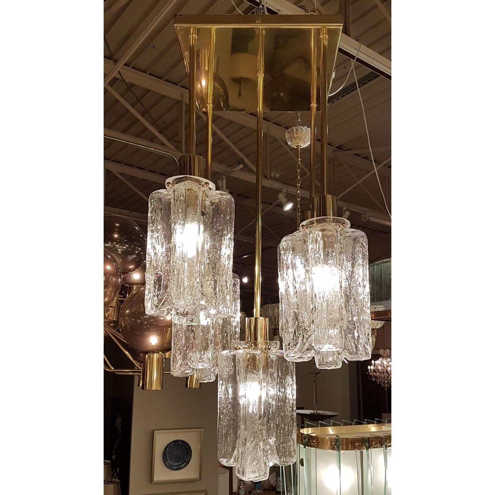 Ottone Lampadario in vetro di Murano e ottone, Kalmar in vendita
