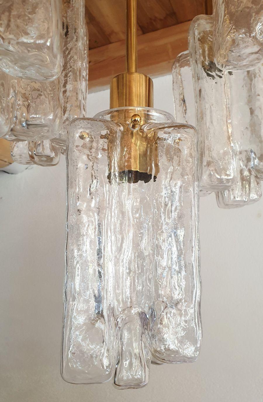 Murano glass and brass chandelier, Kalmar For Sale 1