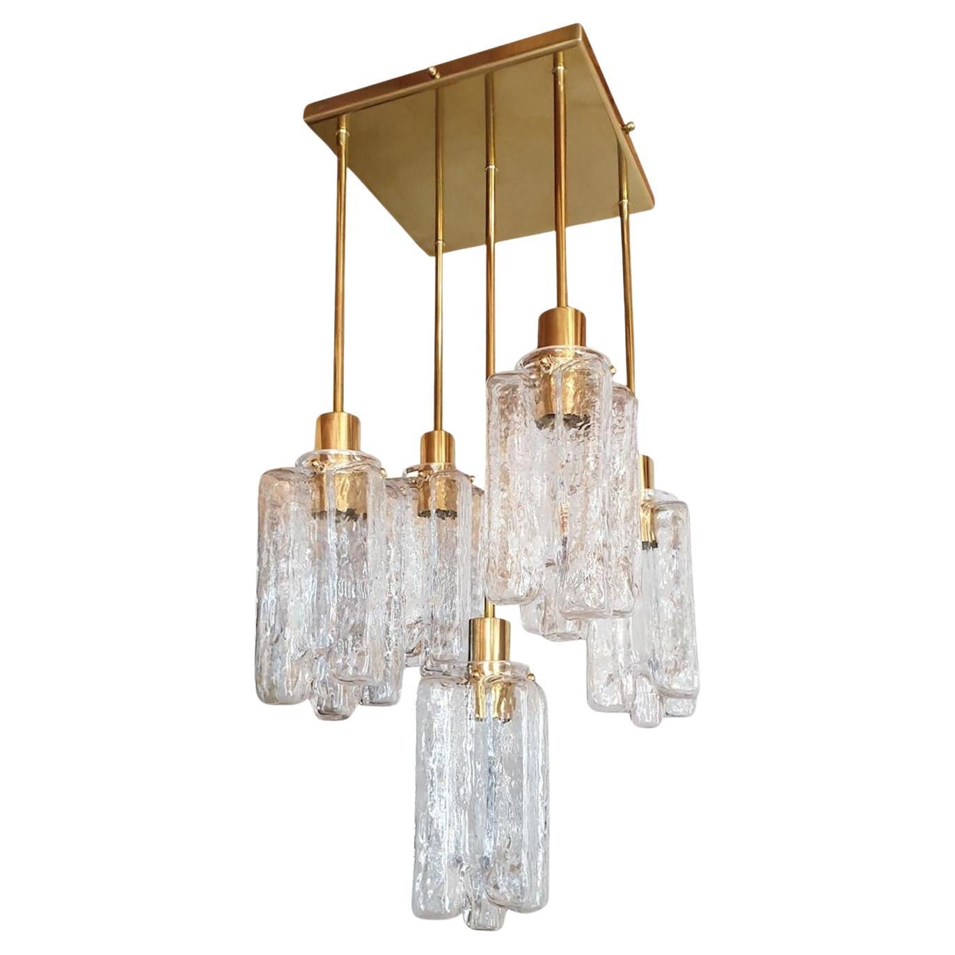 Murano glass and brass chandelier, Kalmar For Sale