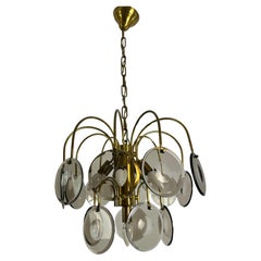 Murano Glass And Brass Chandelier Vistosi design 6-lights 1970s