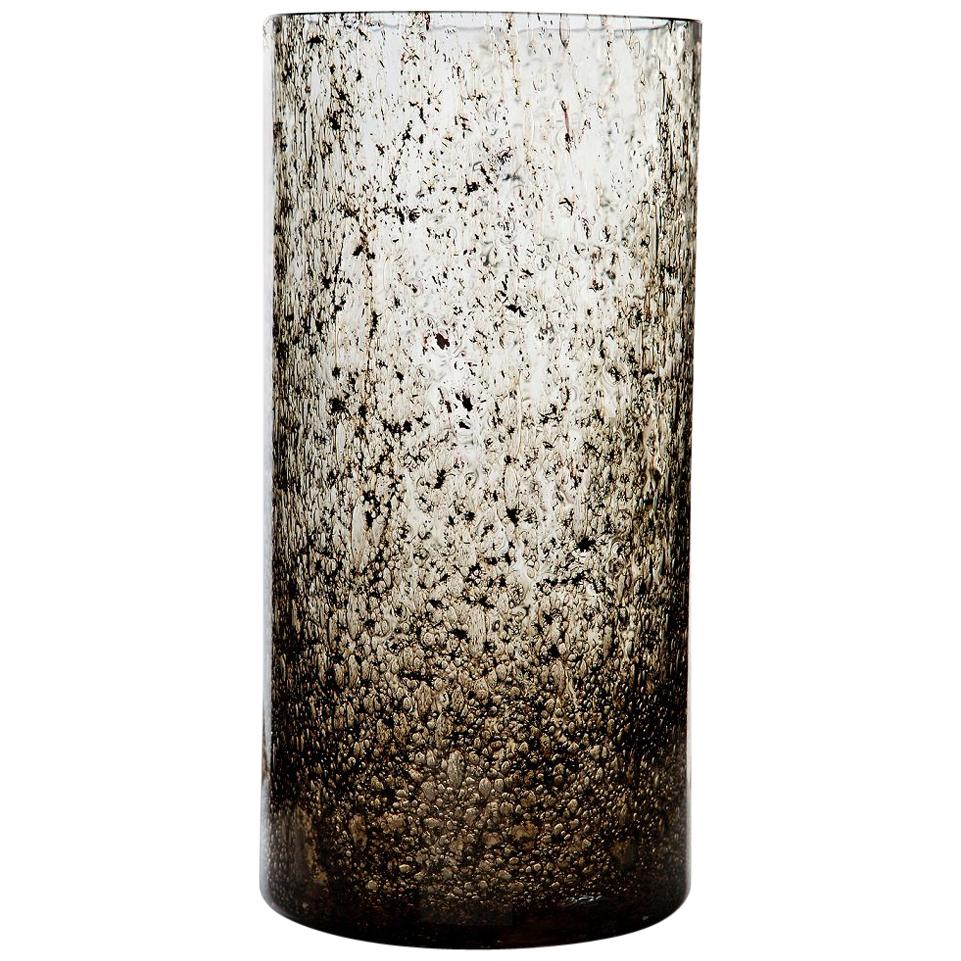 Vase cylindrique en verre de Murano et laiton en vente