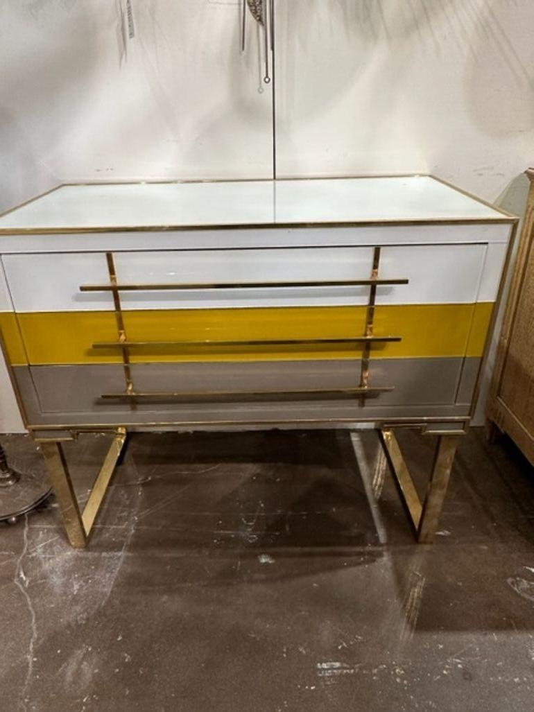 Murano Glass and Brass Designer Multi-Glass Side Table In Good Condition For Sale In Dallas, TX