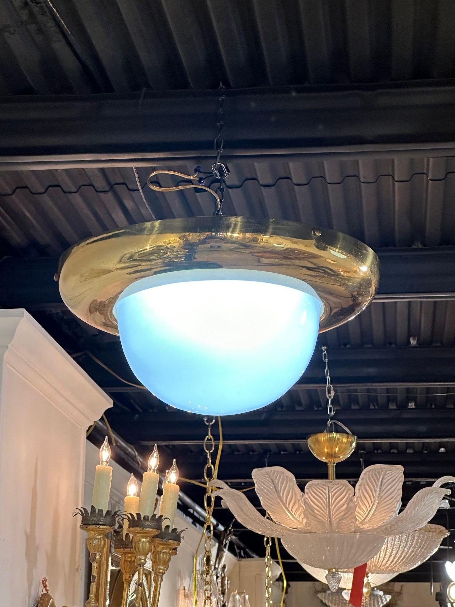 Murano Glass and Brass Dome Light In Good Condition For Sale In Dallas, TX