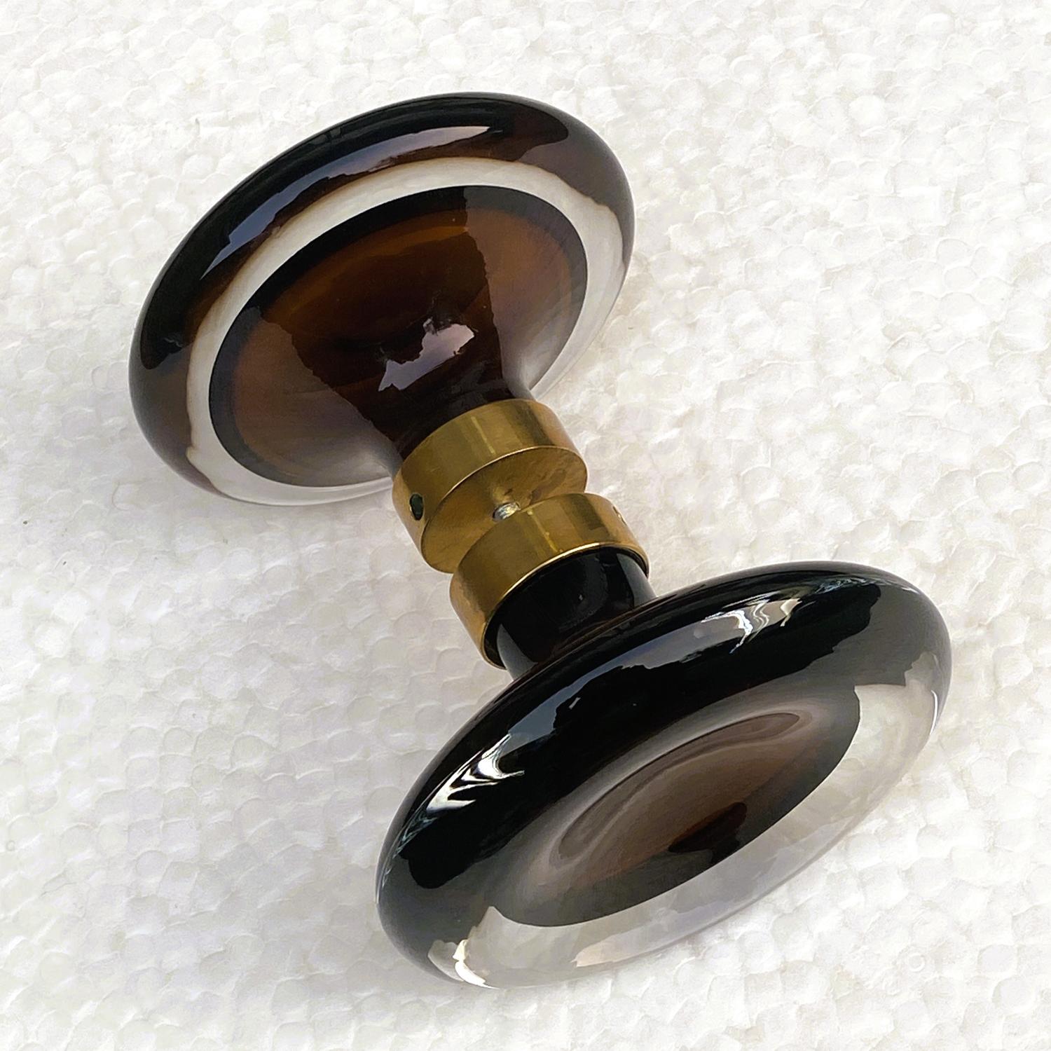 Mid-Century Modern Murano Sommerst Glass and Brass Double Door Handles attributed to Seguso For Sale