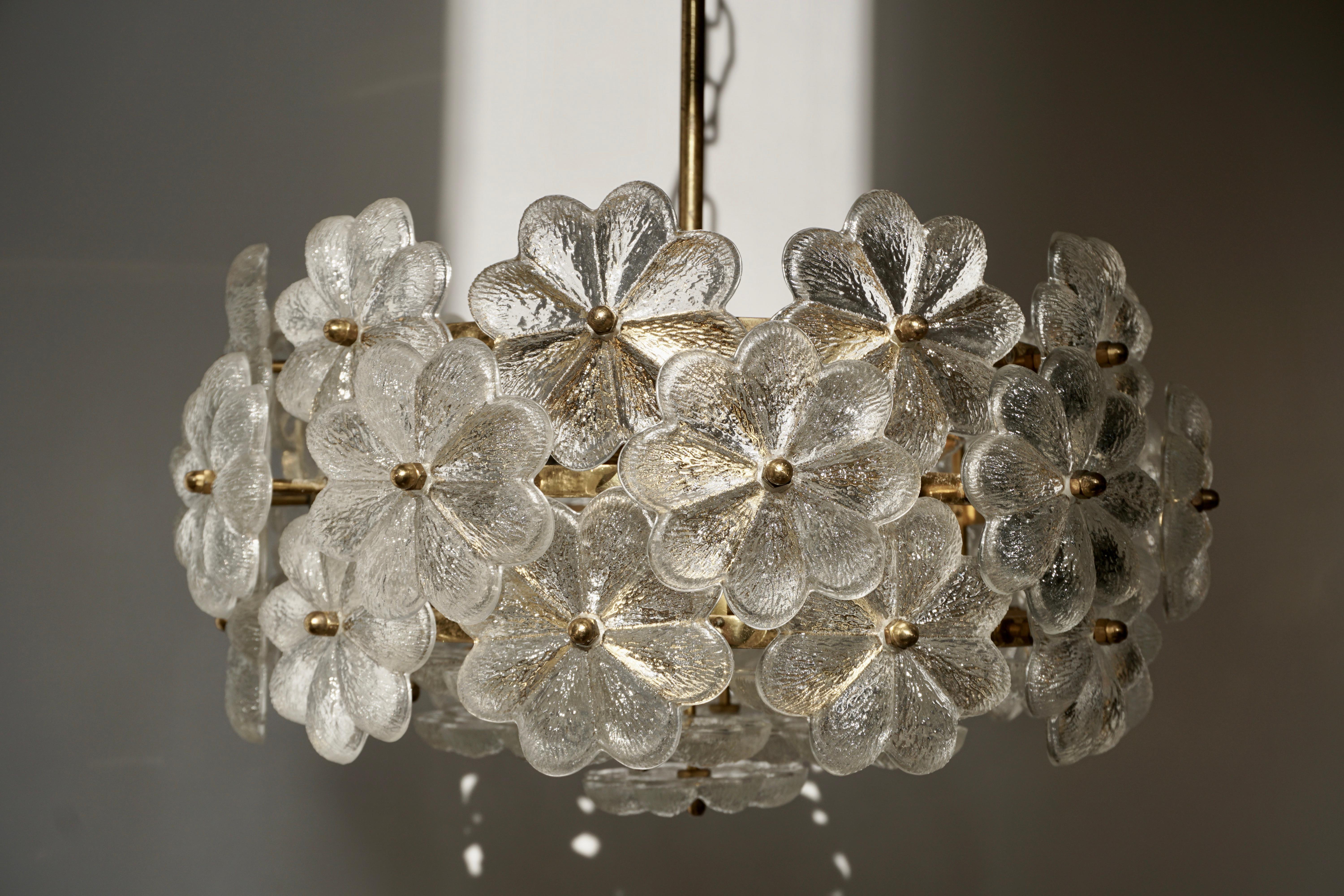 Murano Glass and Brass Flower Chandelier 1