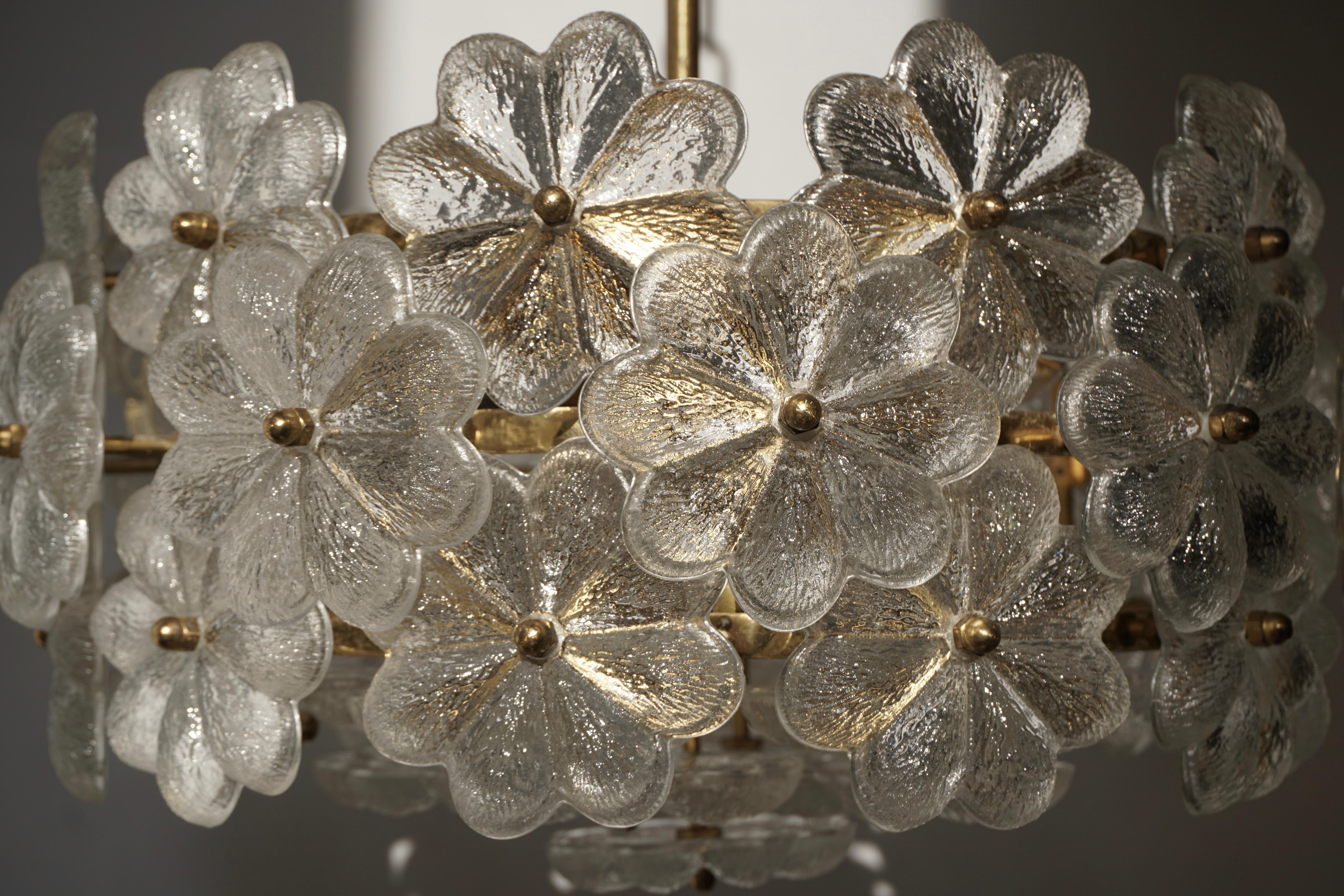 Murano Glass and Brass Flower Chandelier 2