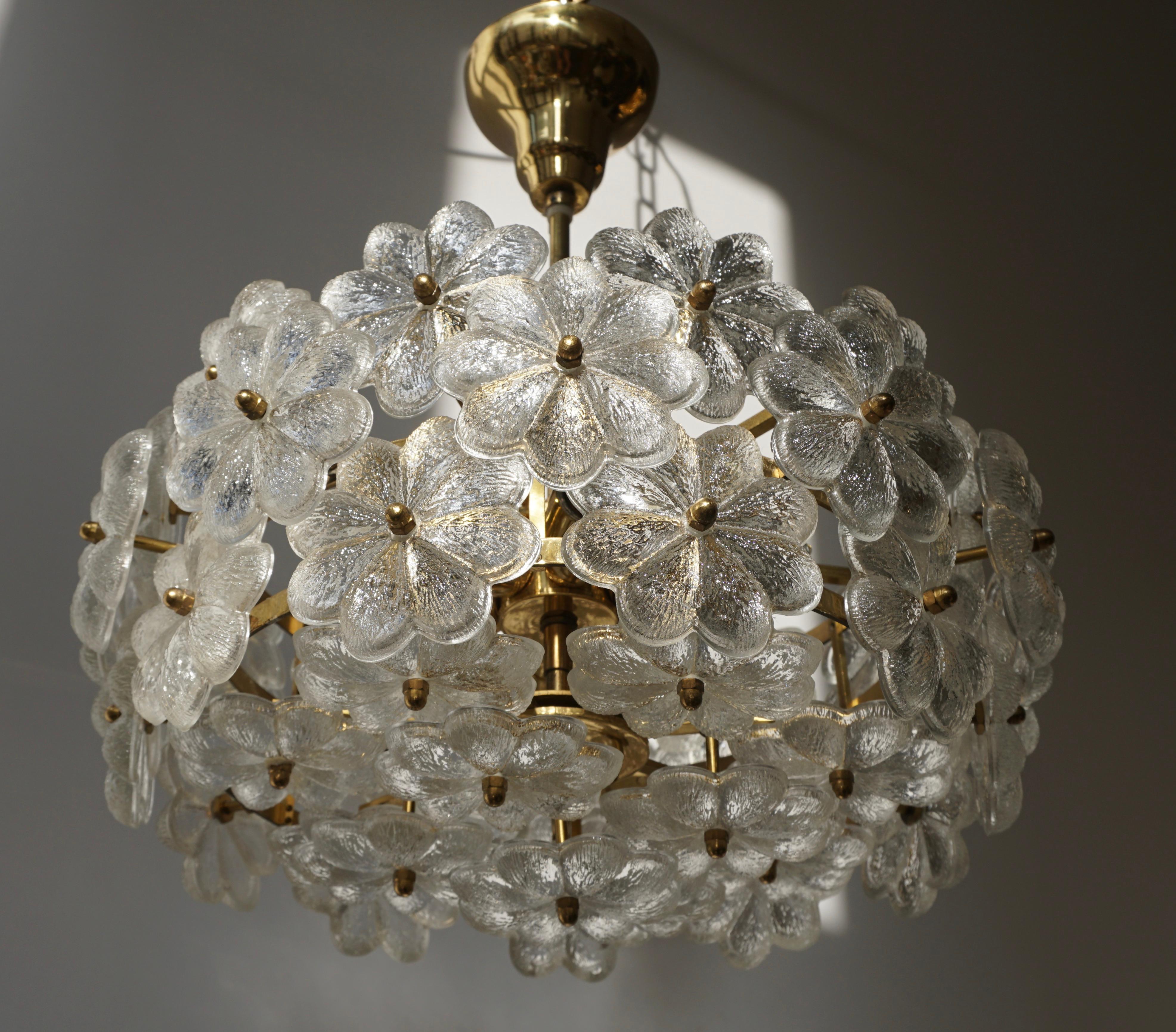 Murano Glass and Brass Flower Chandelier 3