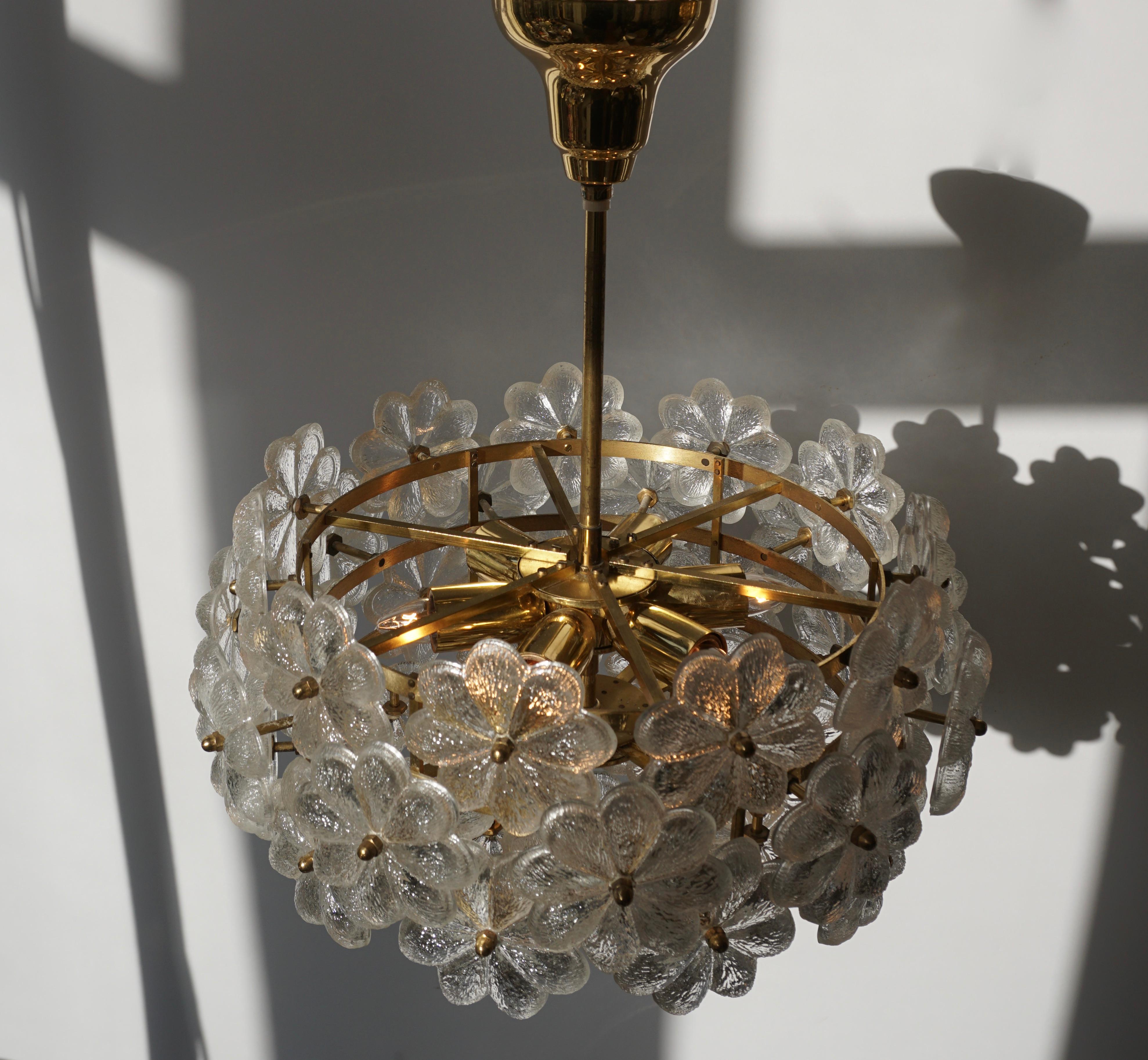 20th Century Murano Glass and Brass Flower Chandelier