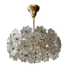 Murano Glass and Brass Flower Chandelier