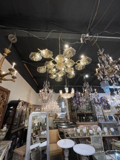 Murano Glass and Brass Flower Form Flush Mount Chandelier