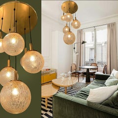 Mid-Century Modern Murano Glass and Brass Chandelier, Italy, 1970s
