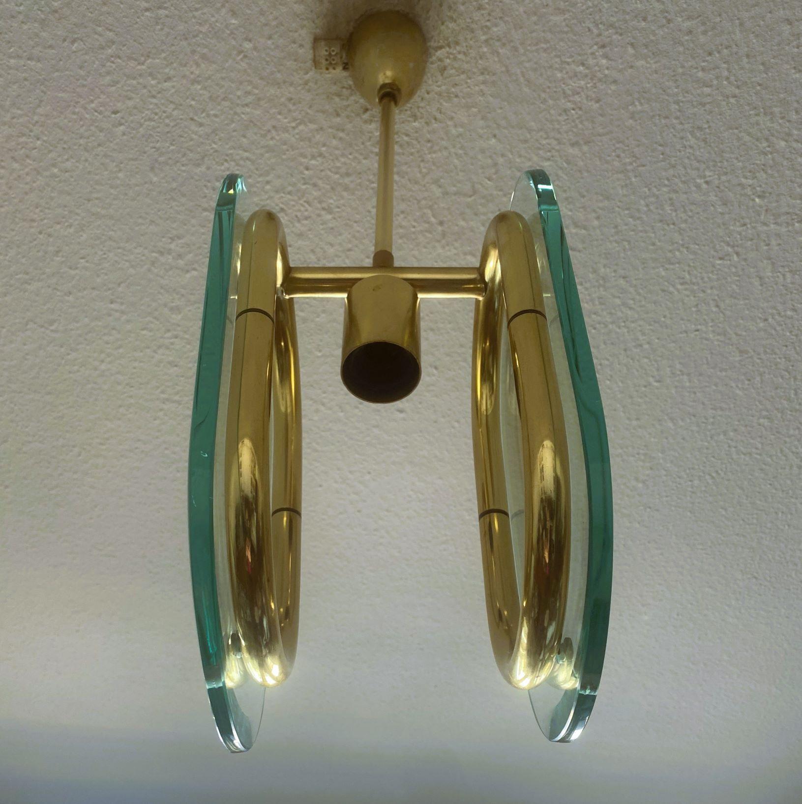 Mid-Century Modern Murano Glass and Brass Pendant Attributed to Fontana Arte, Italy, 1950 For Sale