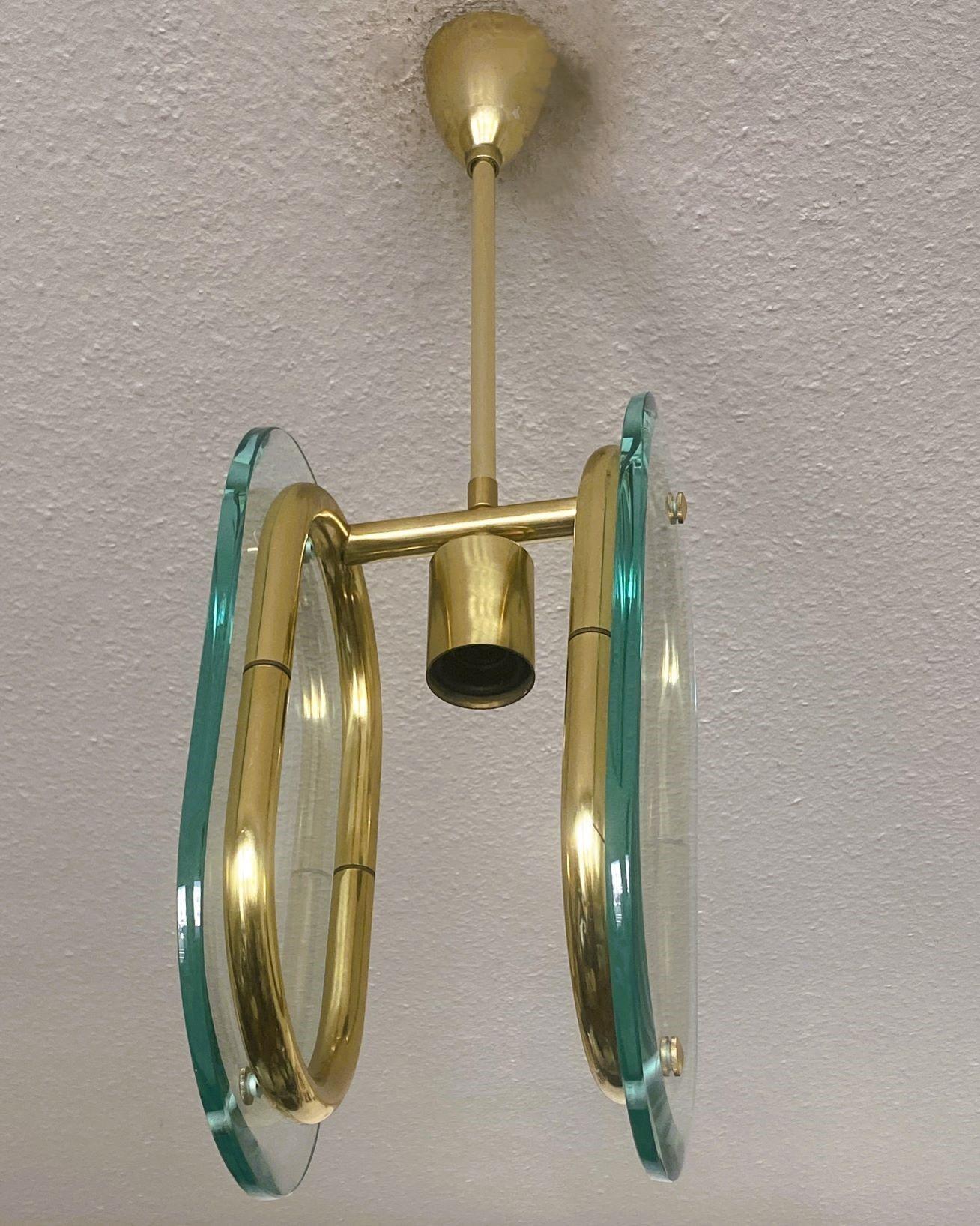 Italian Murano Glass and Brass Pendant Attributed to Fontana Arte, Italy, 1950 For Sale