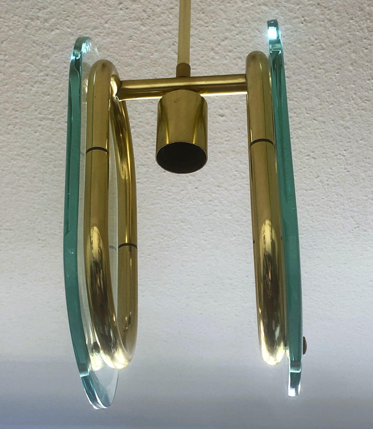 Murano Glass and Brass Pendant Attributed to Fontana Arte, Italy, 1950 In Good Condition For Sale In Frankfurt am Main, DE