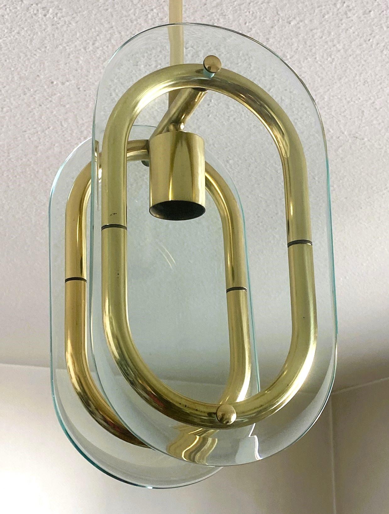 20th Century Murano Glass and Brass Pendant Attributed to Fontana Arte, Italy, 1950 For Sale