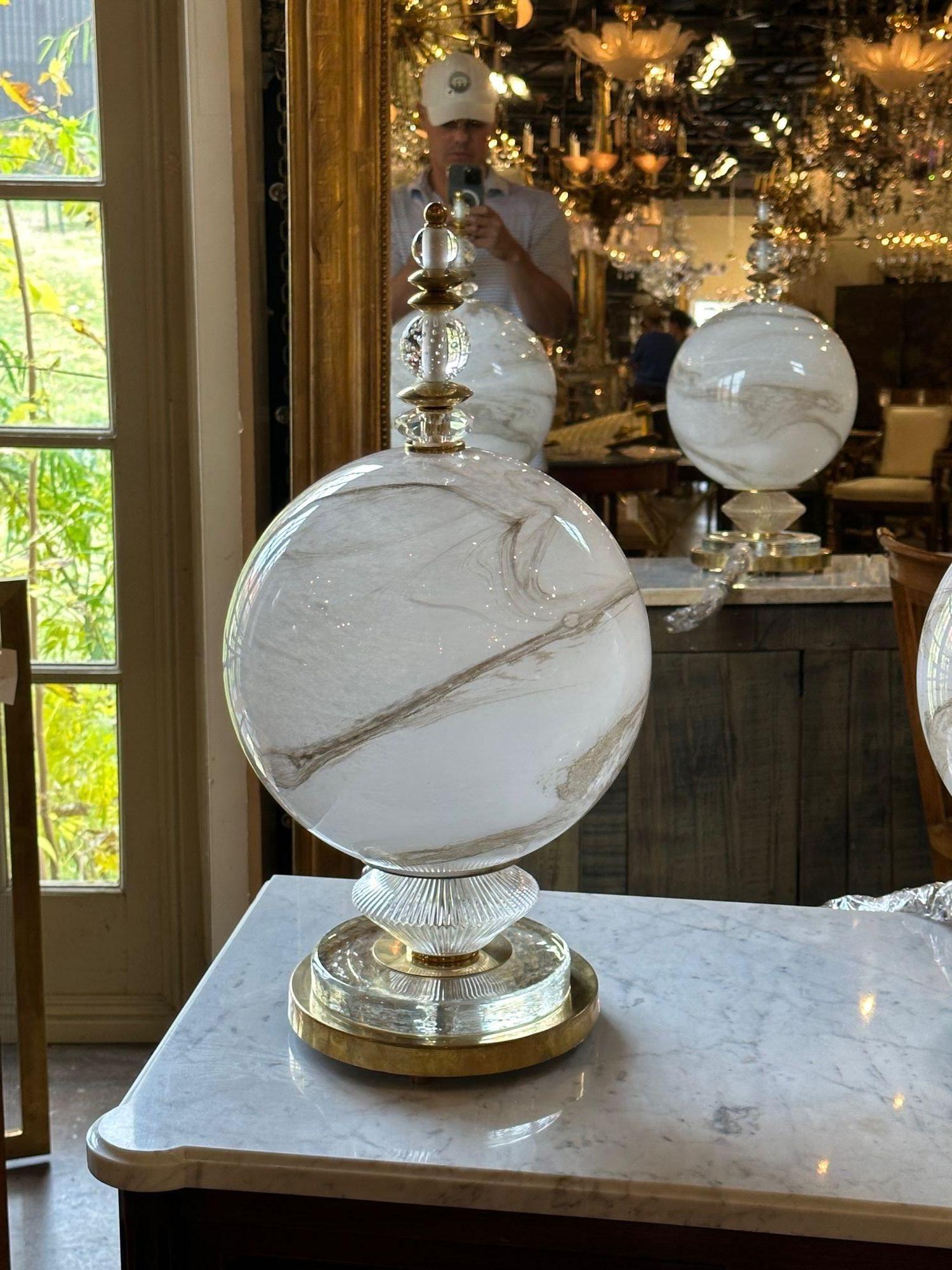 Murano Glass and Brass Globe Lamp In Good Condition In Dallas, TX