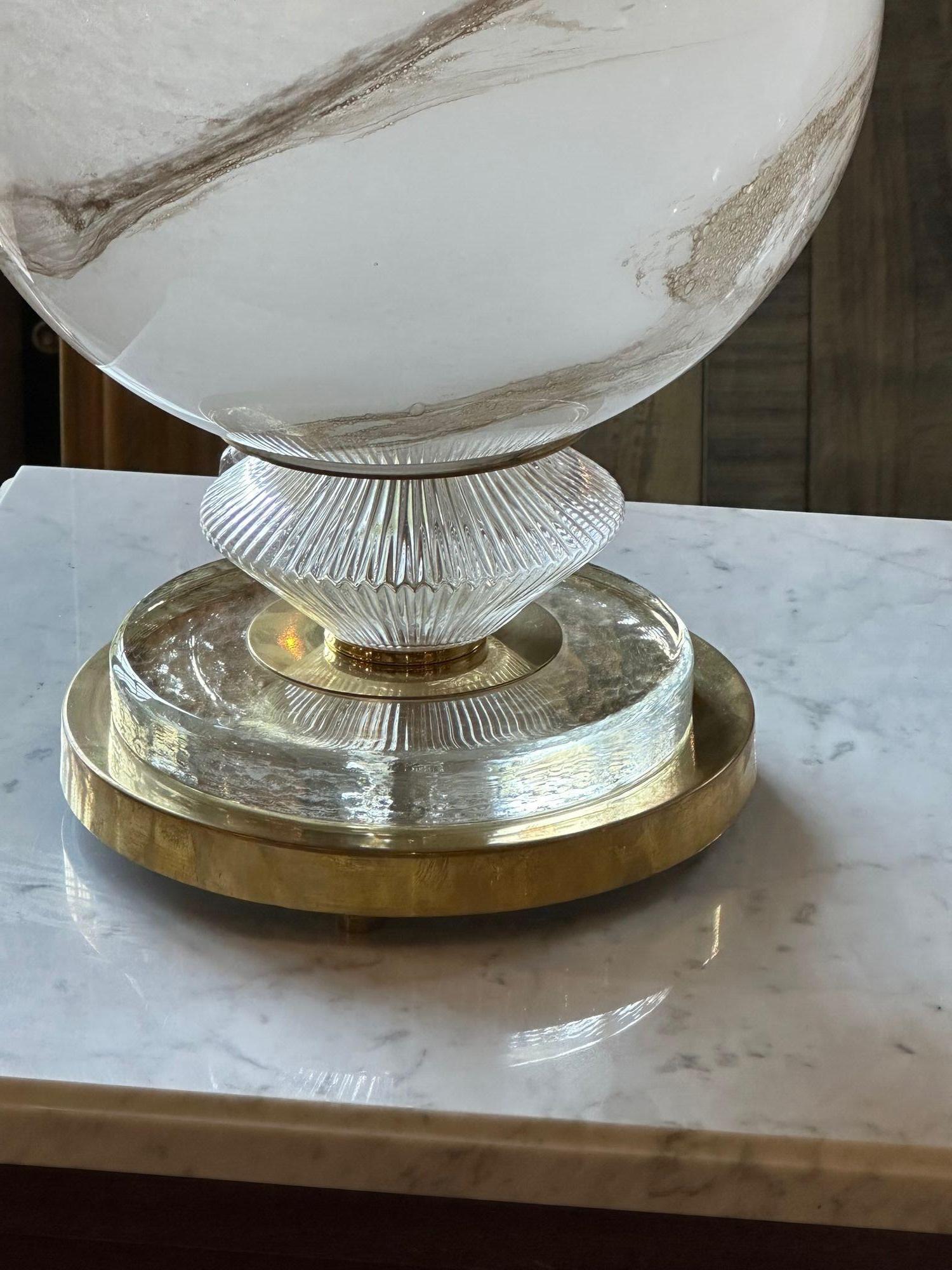 Contemporary Murano Glass and Brass Globe Lamp