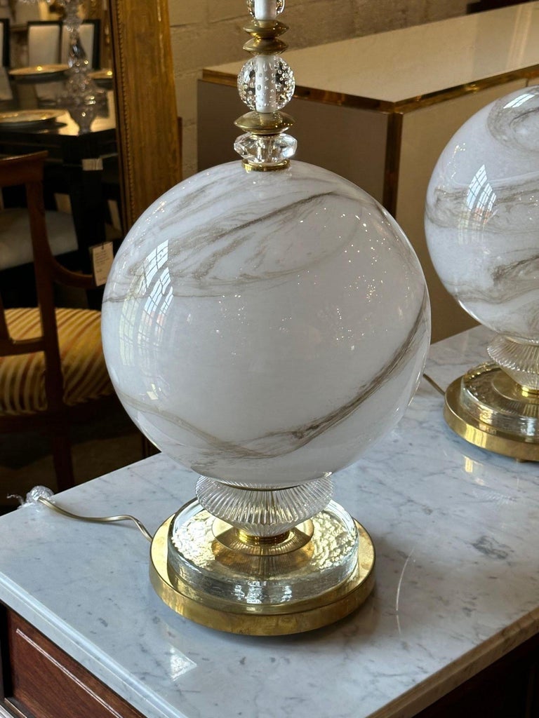 Murano Glass and Brass Globe Lamp For Sale at 1stDibs