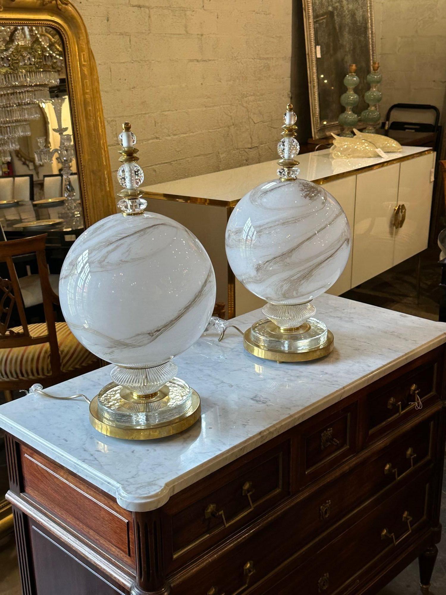 Murano Glass and Brass Globe Lamp 4
