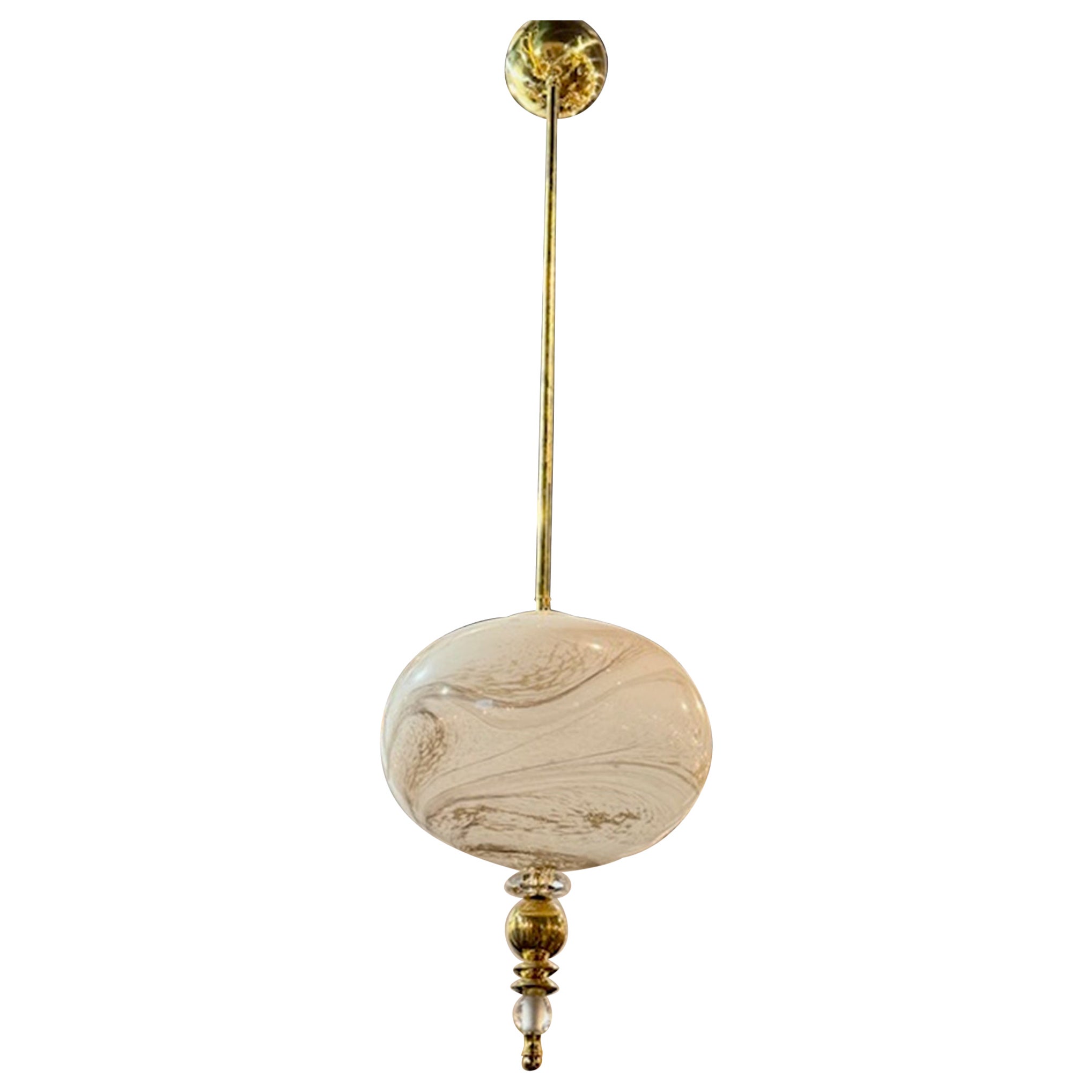Murano Glass and Brass Globe Pendant