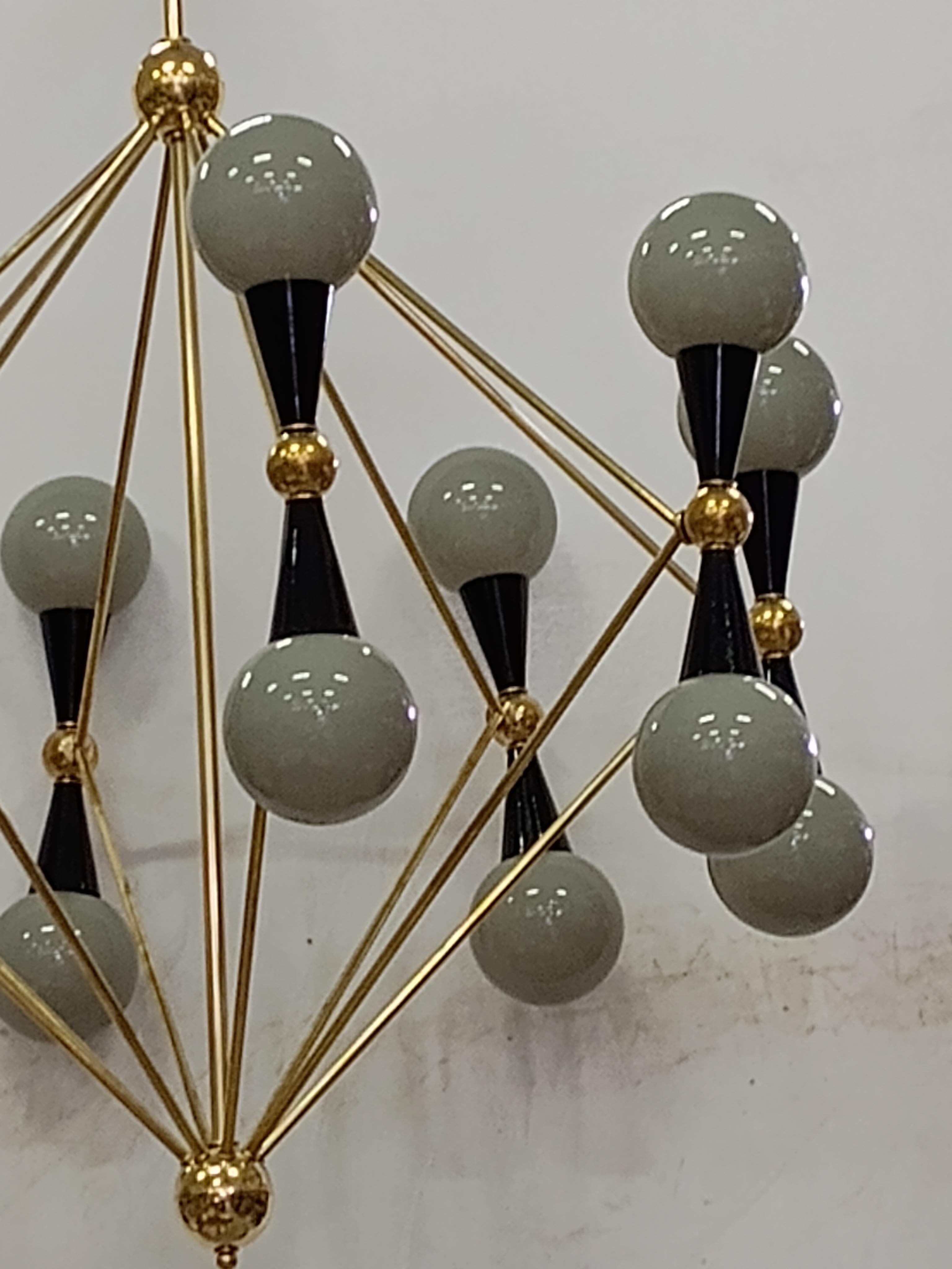 Mid-Century Modern Murano Glass and Brass Grey and Black Color Chandelier, 2000 For Sale