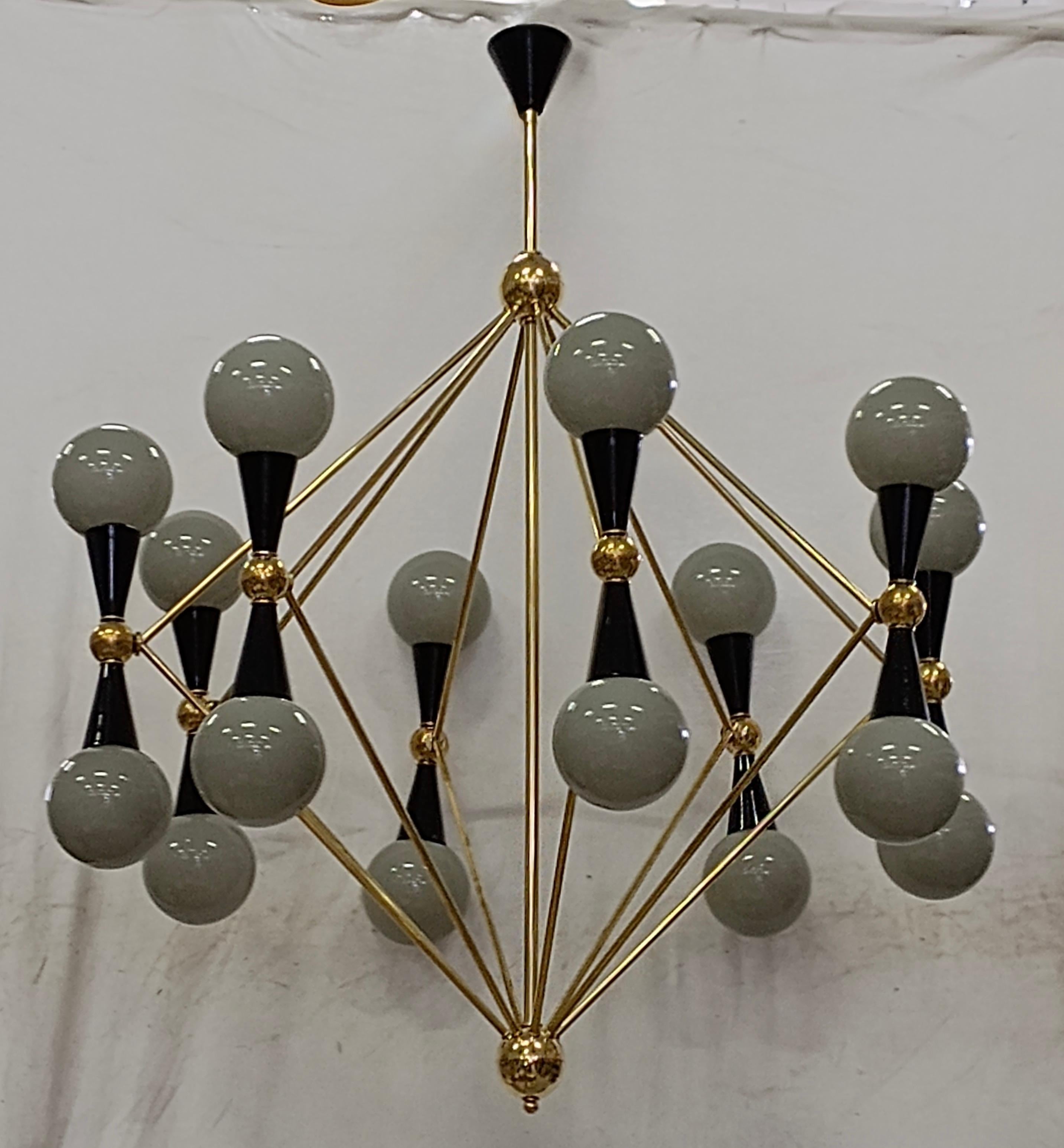 Italian Murano Glass and Brass Grey and Black Color Chandelier, 2000 For Sale