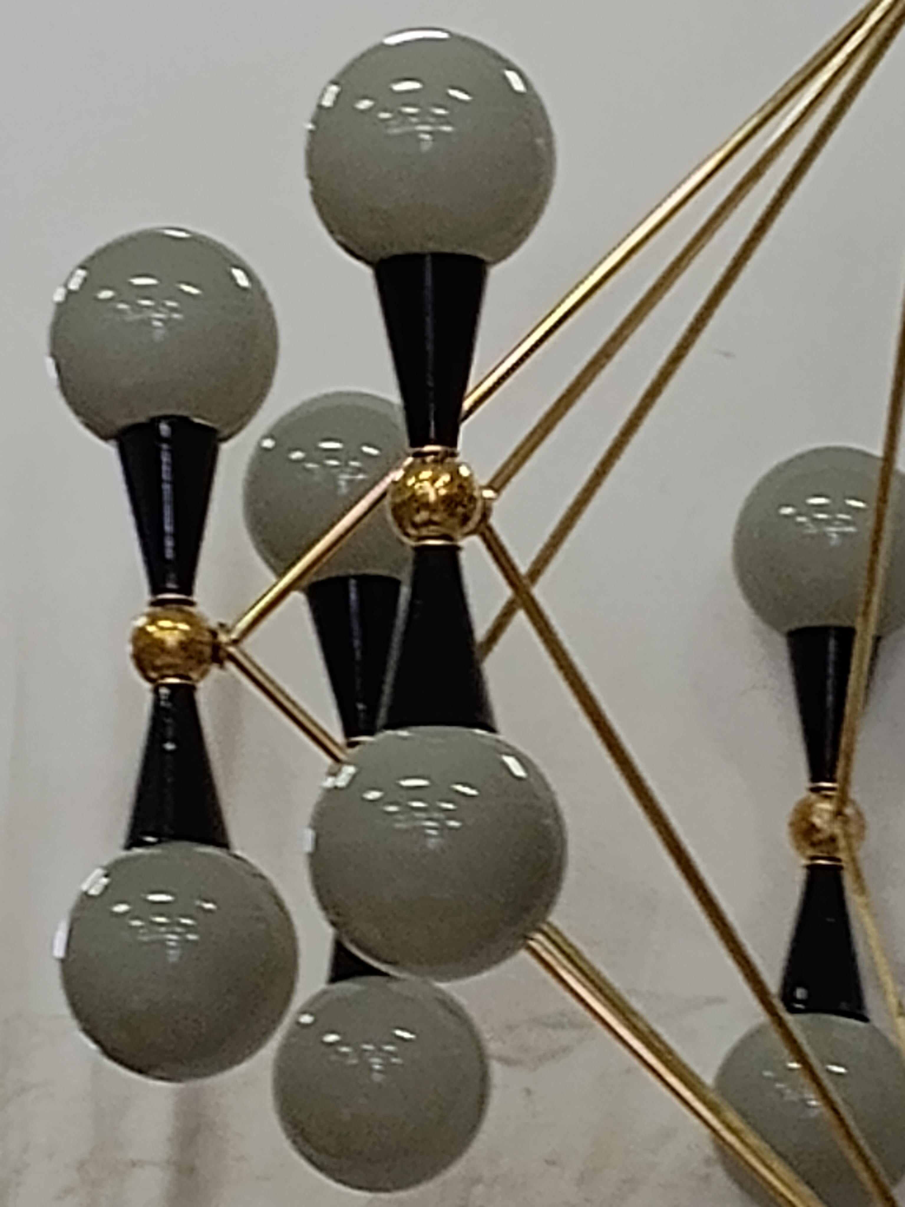 Murano Glass and Brass Grey and Black Color Chandelier, 2000 For Sale 2