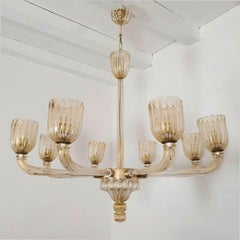 Murano Glass and Brass Large chandelier 1970s