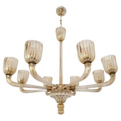 Vintage Murano Glass and Brass Large chandelier 1970s