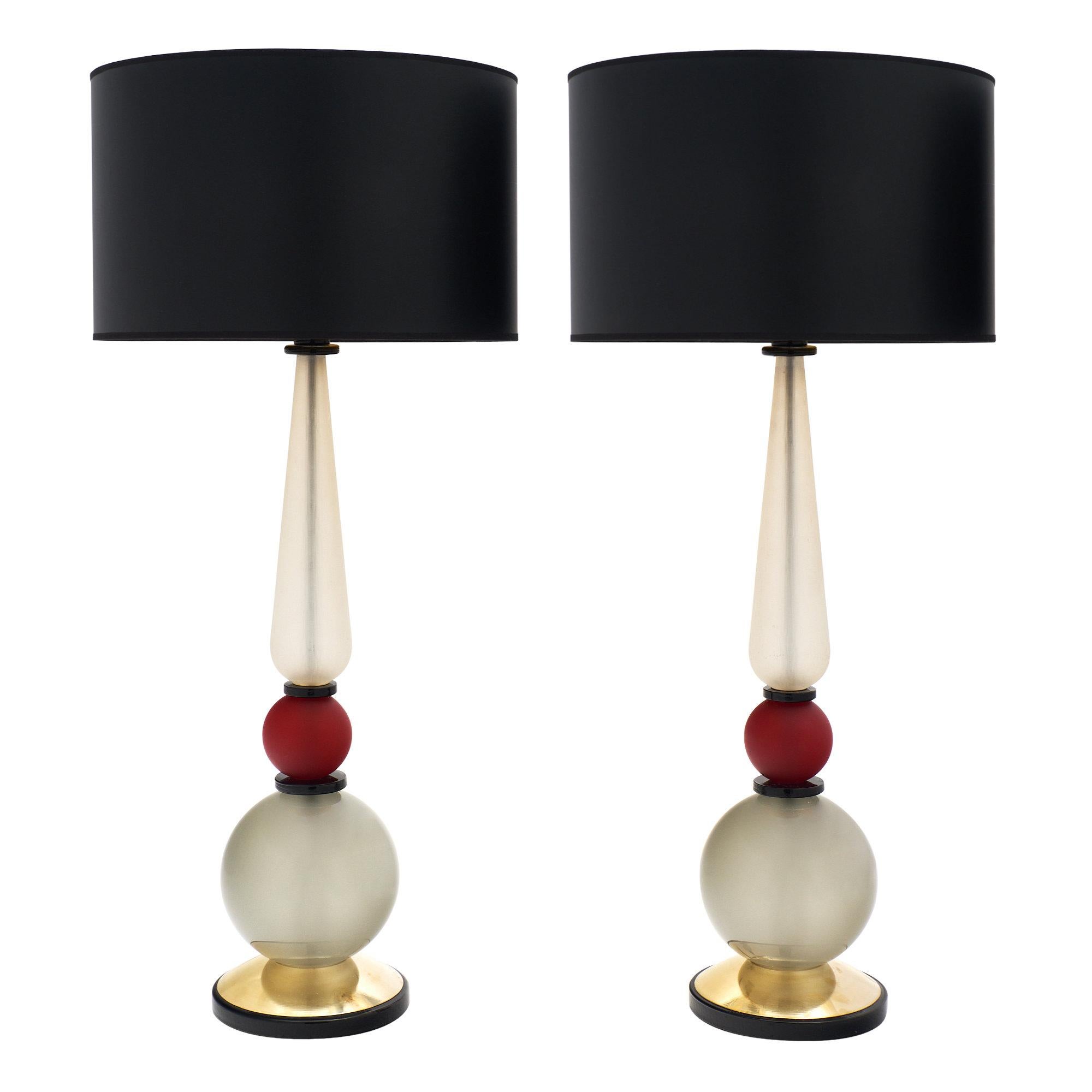 Murano Glass and Brass Large Lamps