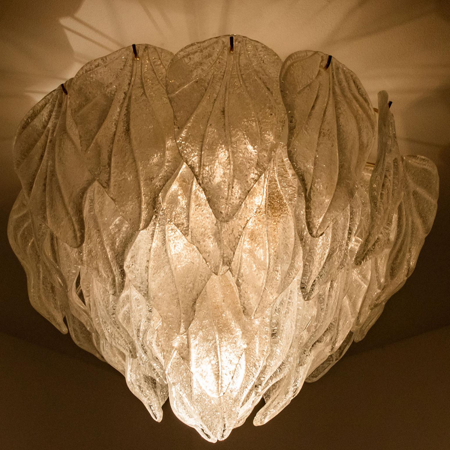 Murano Glass and Brass Leaf Flush Mount Chandelier, Italy, 1970 For Sale 5