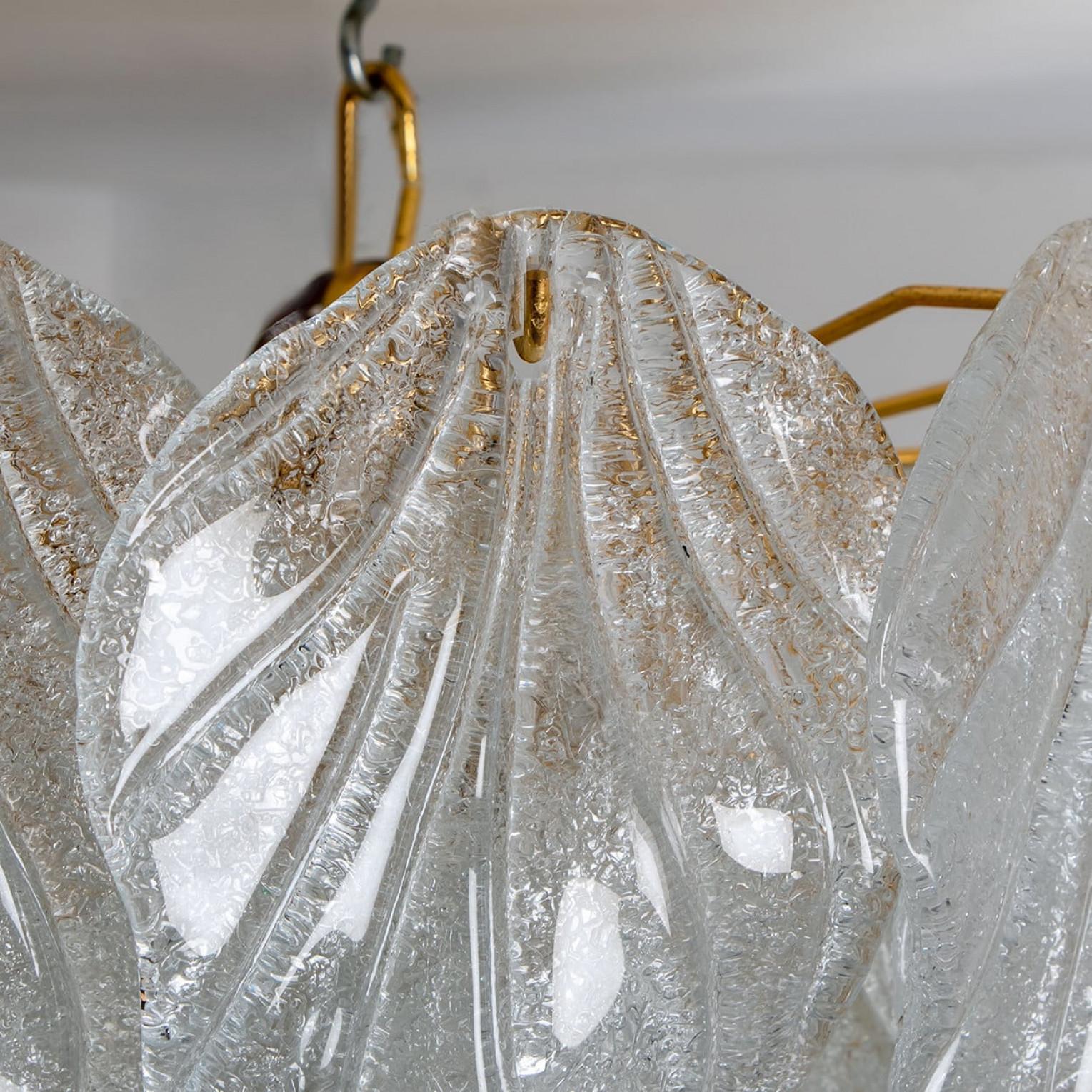 Other Murano Glass and Brass Leaf Flush Mount Chandelier, Italy, 1970 For Sale