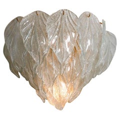 Murano Glass and Brass Leaf Flush Mount Chandelier, Italy, 1970