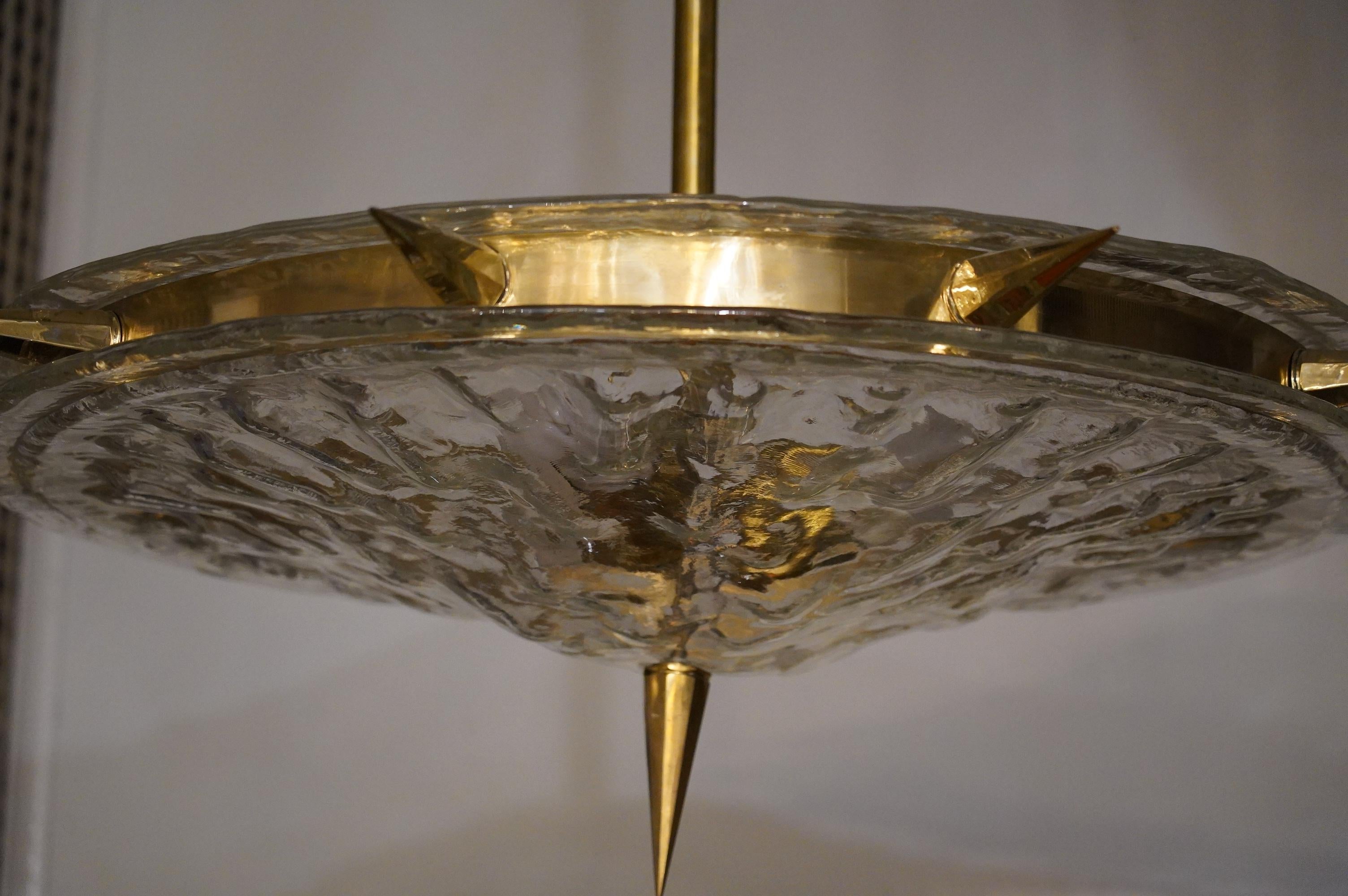 Late 20th Century Murano Glass and Brass Mid-Century Chandelier, 1990 For Sale