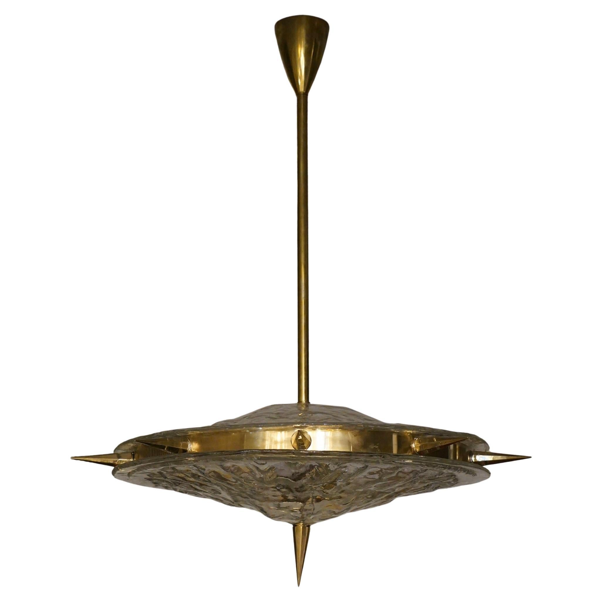 Murano Glass and Brass Mid-Century Chandelier, 1990 For Sale