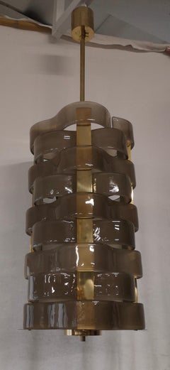 Murano Glass and Brass Mid-Century Chandelier and Pendant, 2000