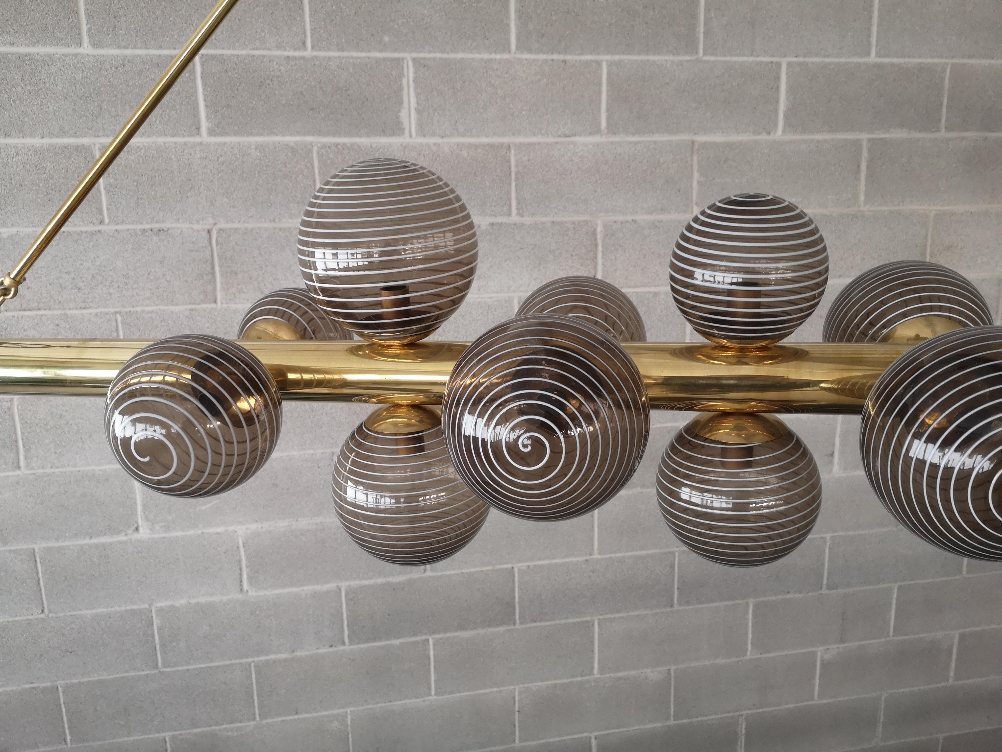 Mid-Century Modern Murano Glass and Brass Mid-Century Chandelier, 2000 For Sale