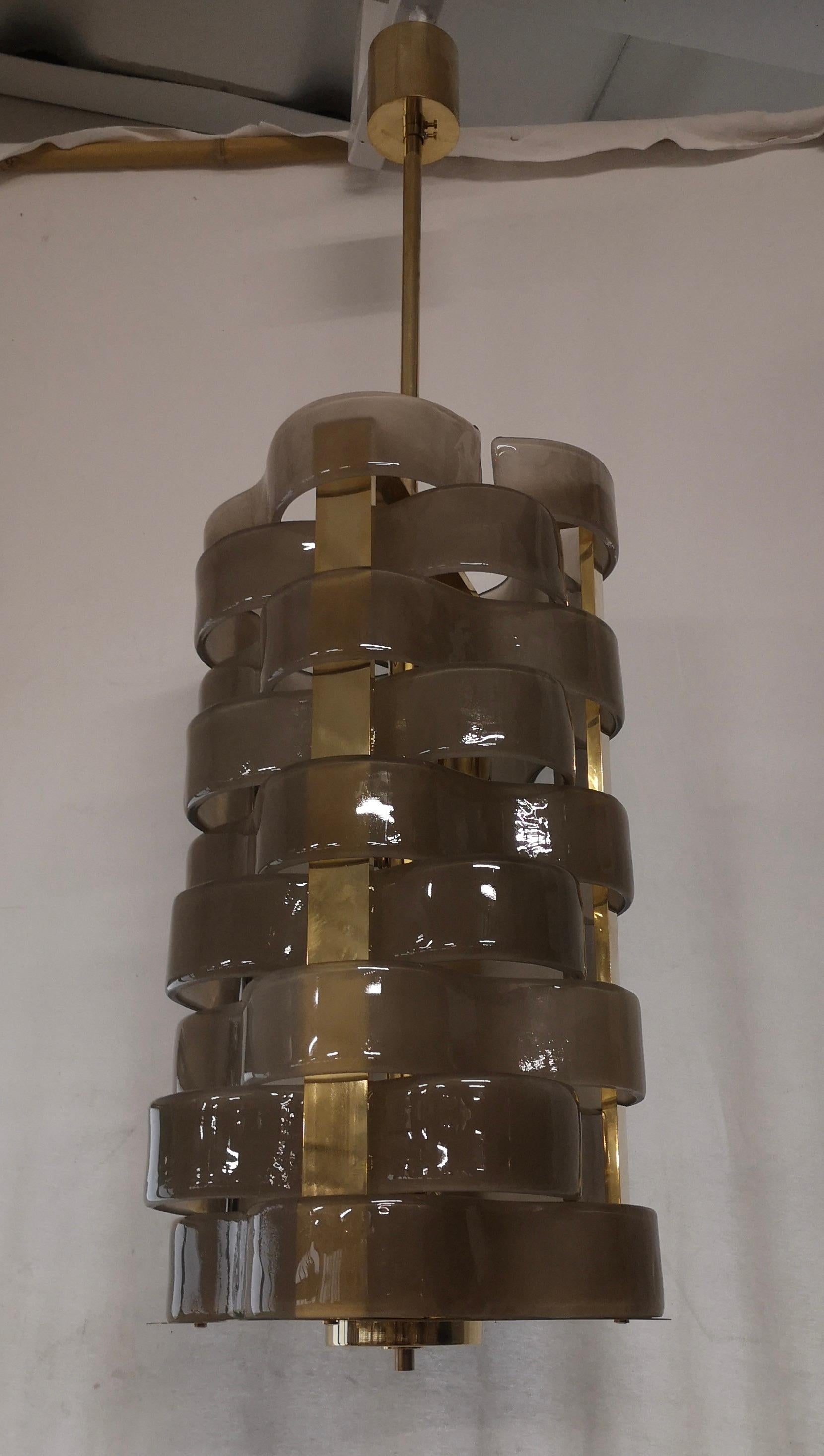 Italian Murano Glass and Brass Mid-Century Chandelier, 2000 For Sale