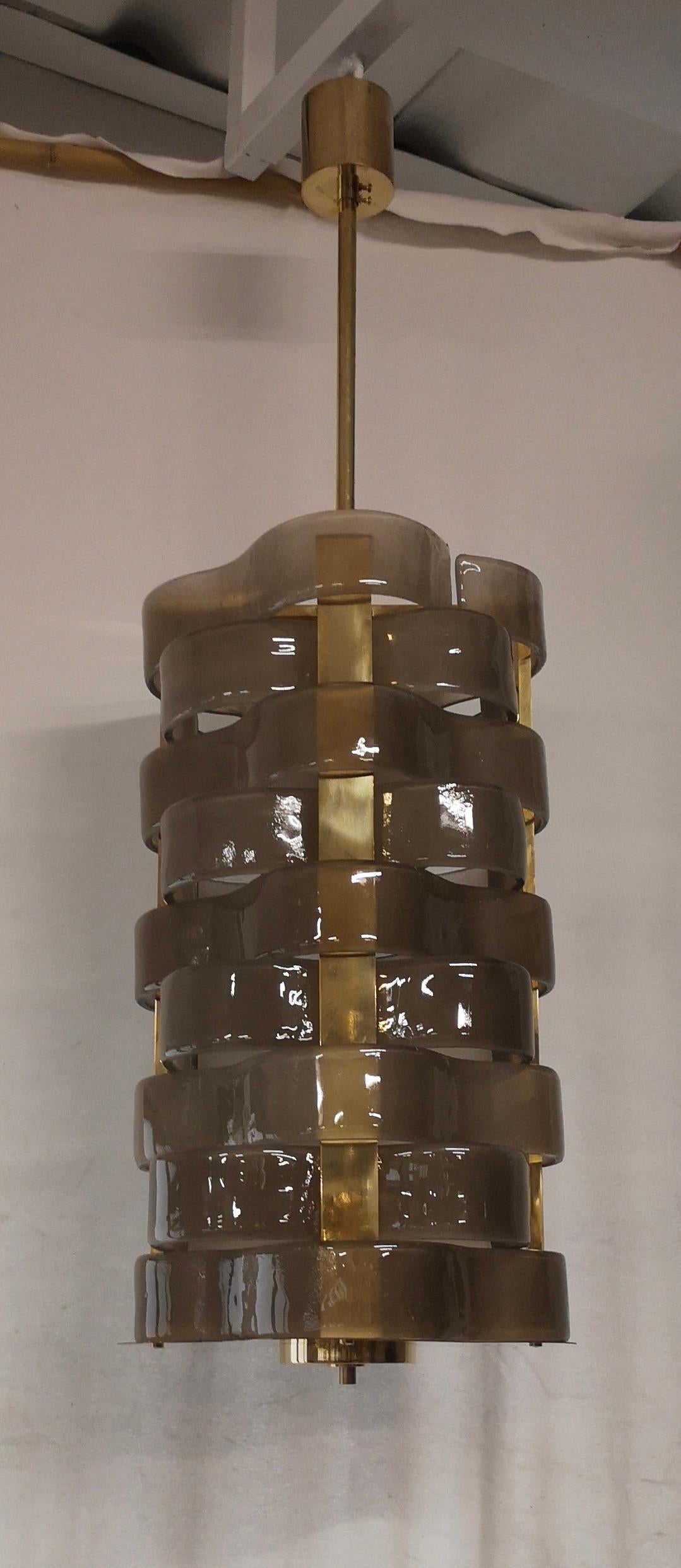 Contemporary Murano Glass and Brass Mid-Century Chandelier, 2000 For Sale