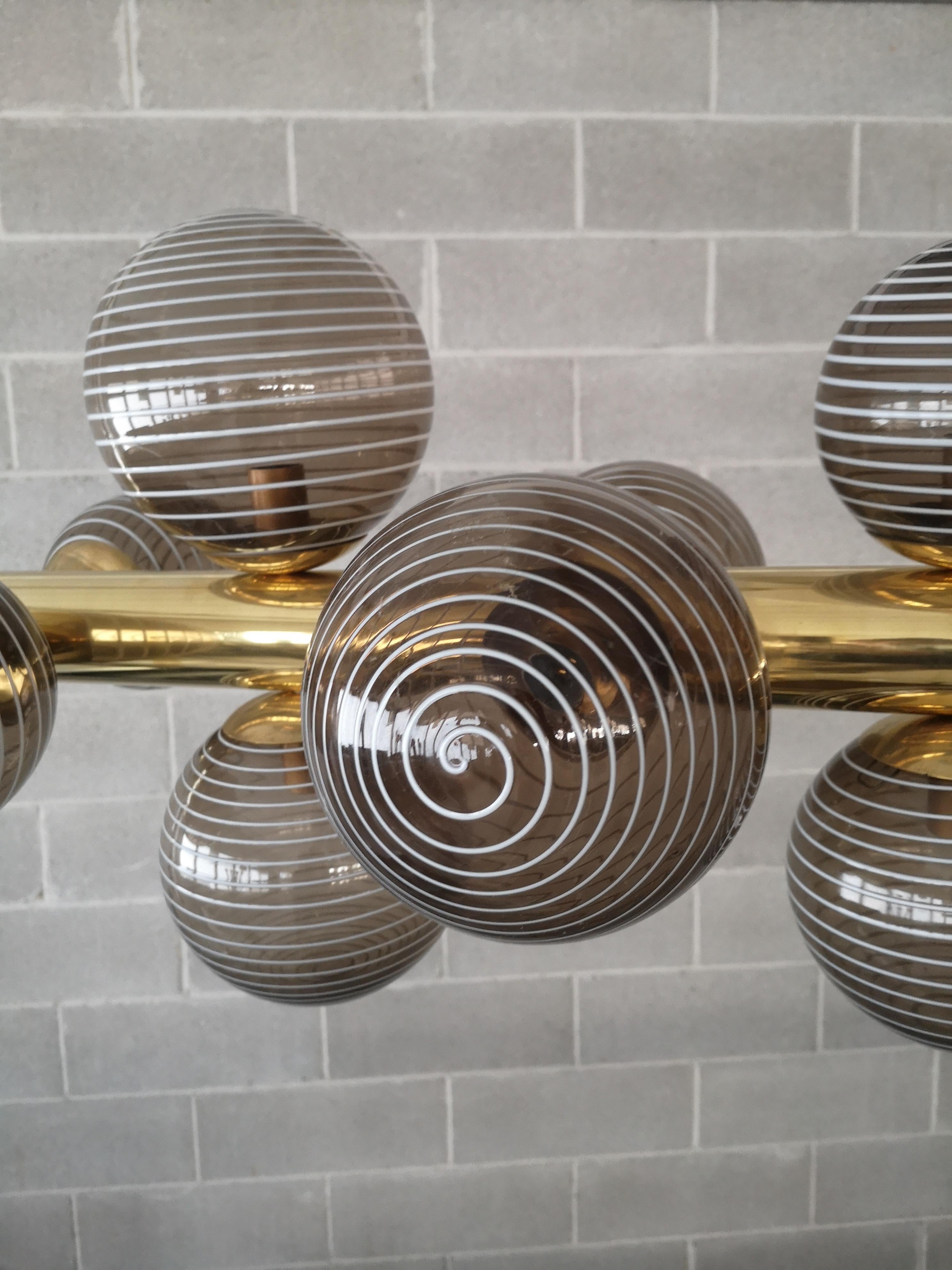 Murano Glass and Brass Mid-Century Chandelier and Pendant, 2000 For Sale 1