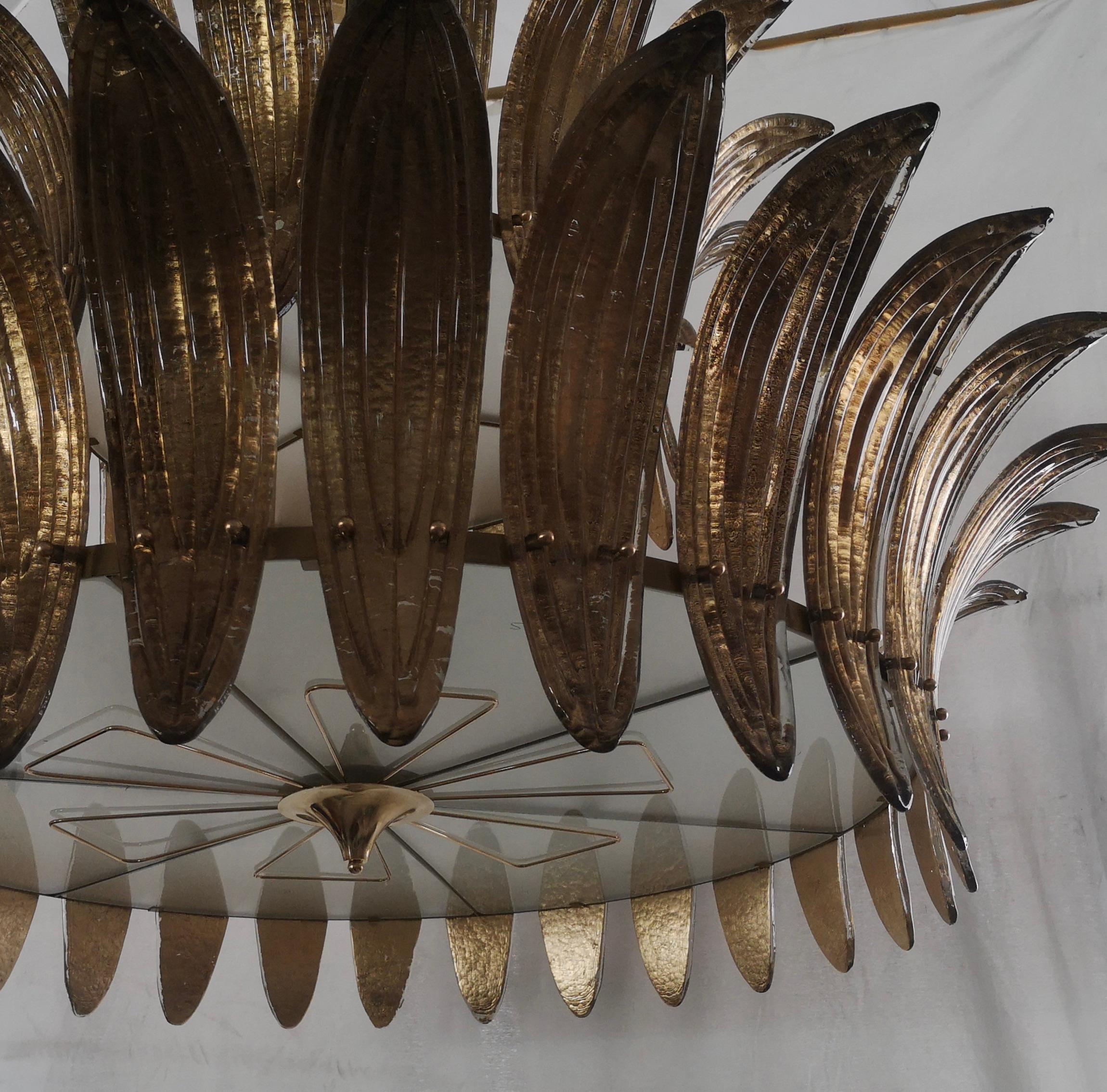 Mid-Century Modern Murano Glass and Brass Mid-Century Chandelier and Pendat, 2020 For Sale