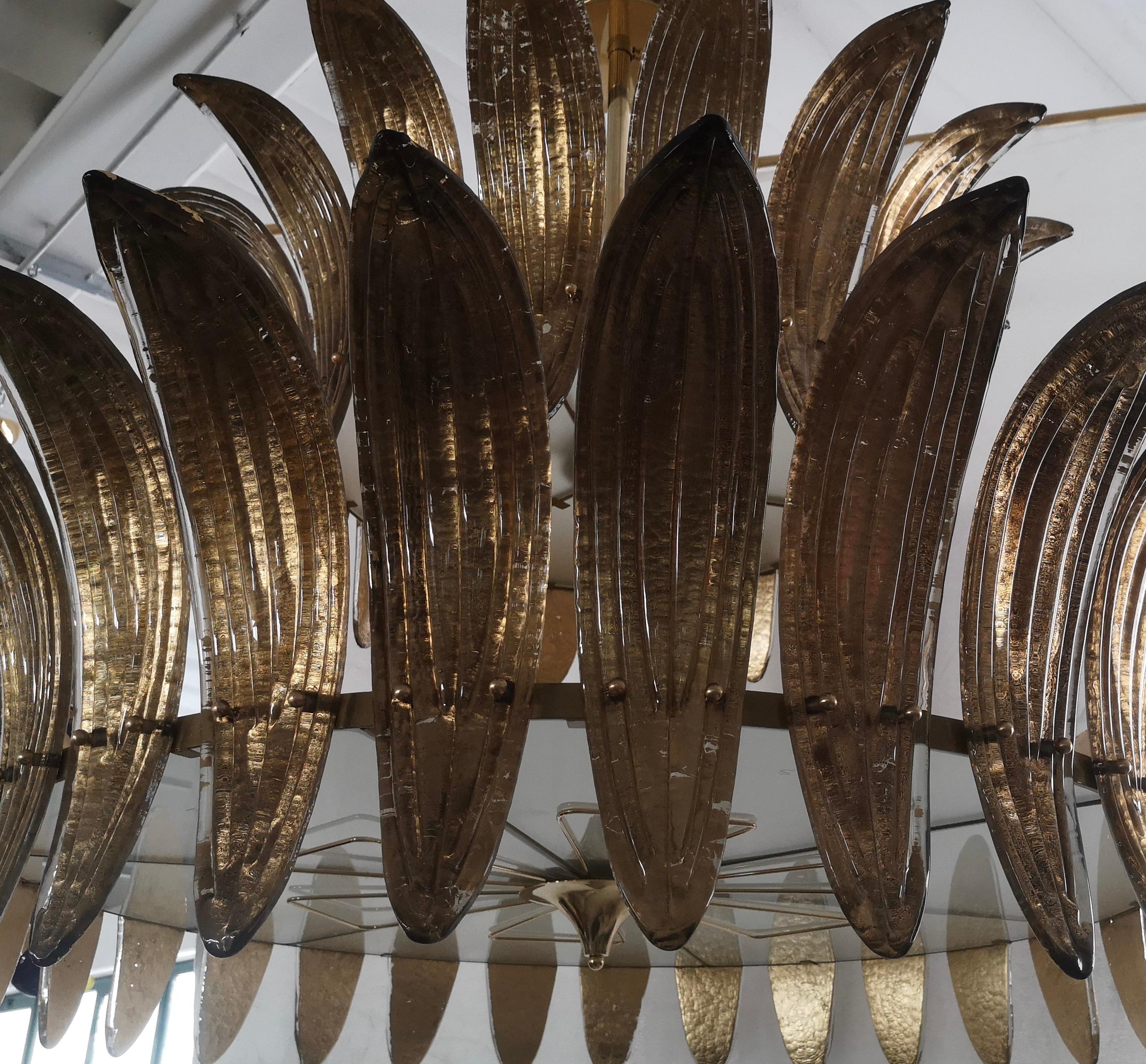Italian Murano Glass and Brass Mid-Century Chandelier and Pendat, 2020 For Sale