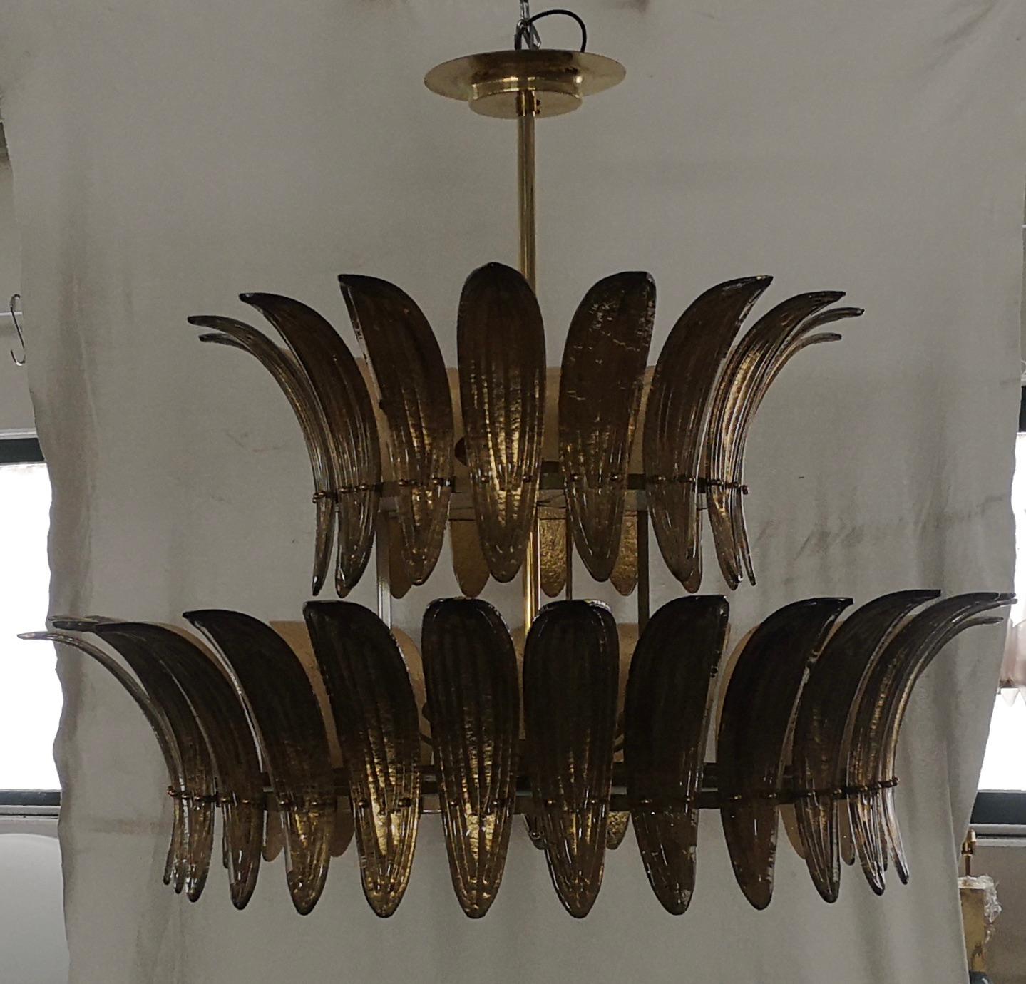 Contemporary Murano Glass and Brass Mid-Century Chandelier, 2020 For Sale