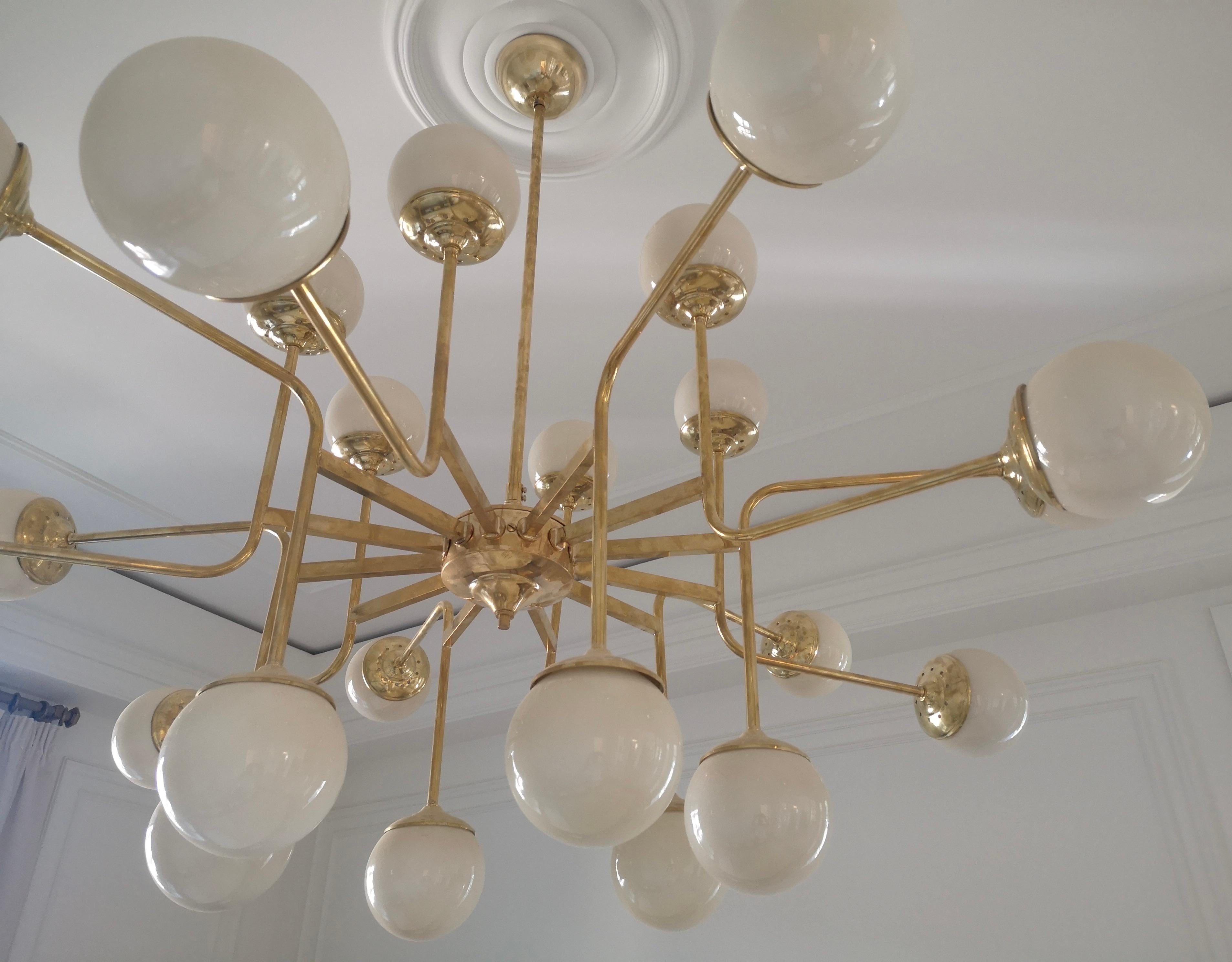 Contemporary Murano Glass and Brass Mid-Century Chandelier, 2020 For Sale