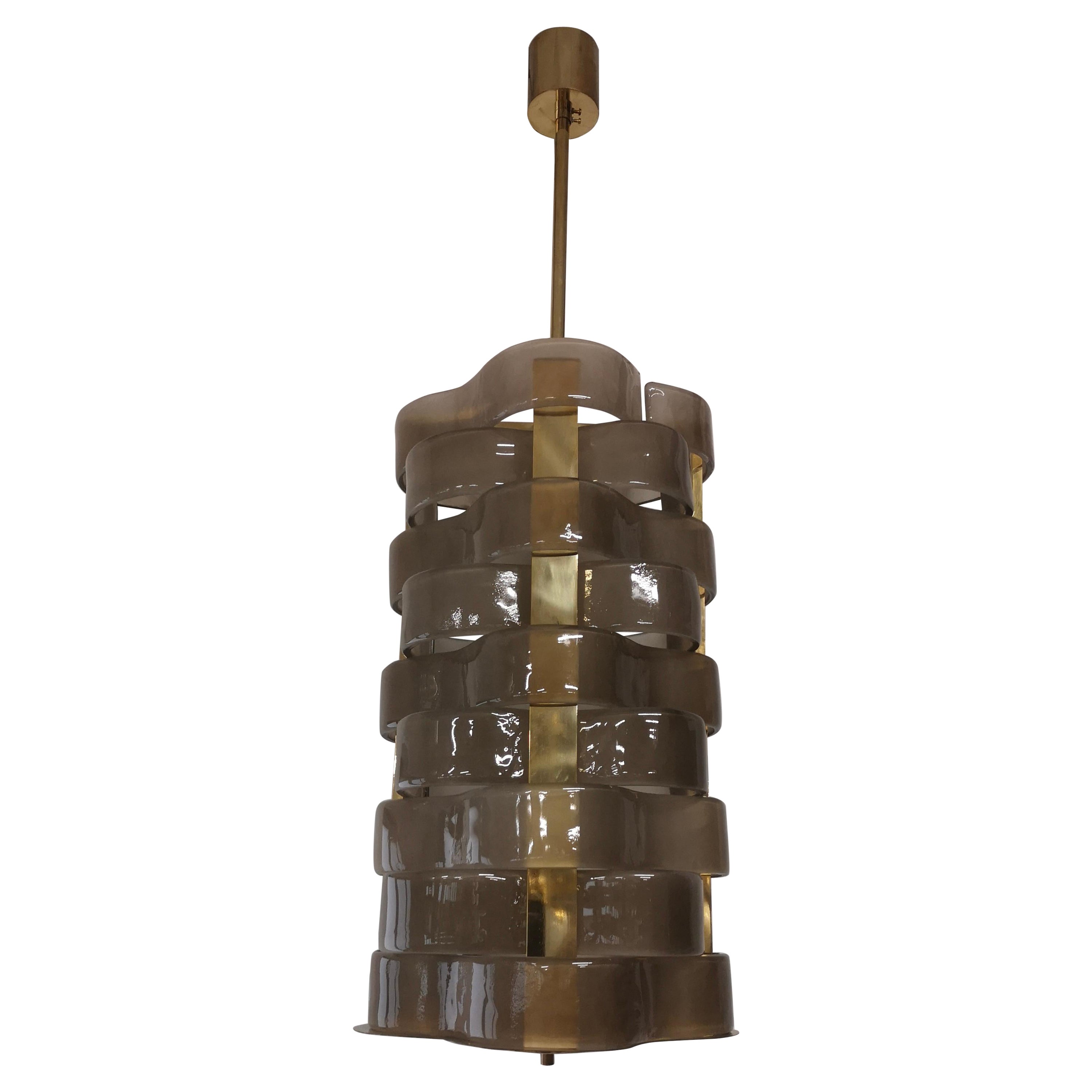 Lampadario di metà secolo in vetro di Murano e ottone, 2000