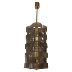 Lampadario di metà secolo in vetro di Murano e ottone, 2000