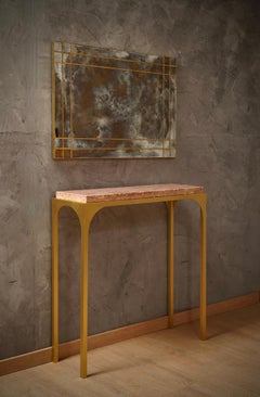 Consola / Espejo de pared de cristal de Murano y latón de mediados de siglo, 2000