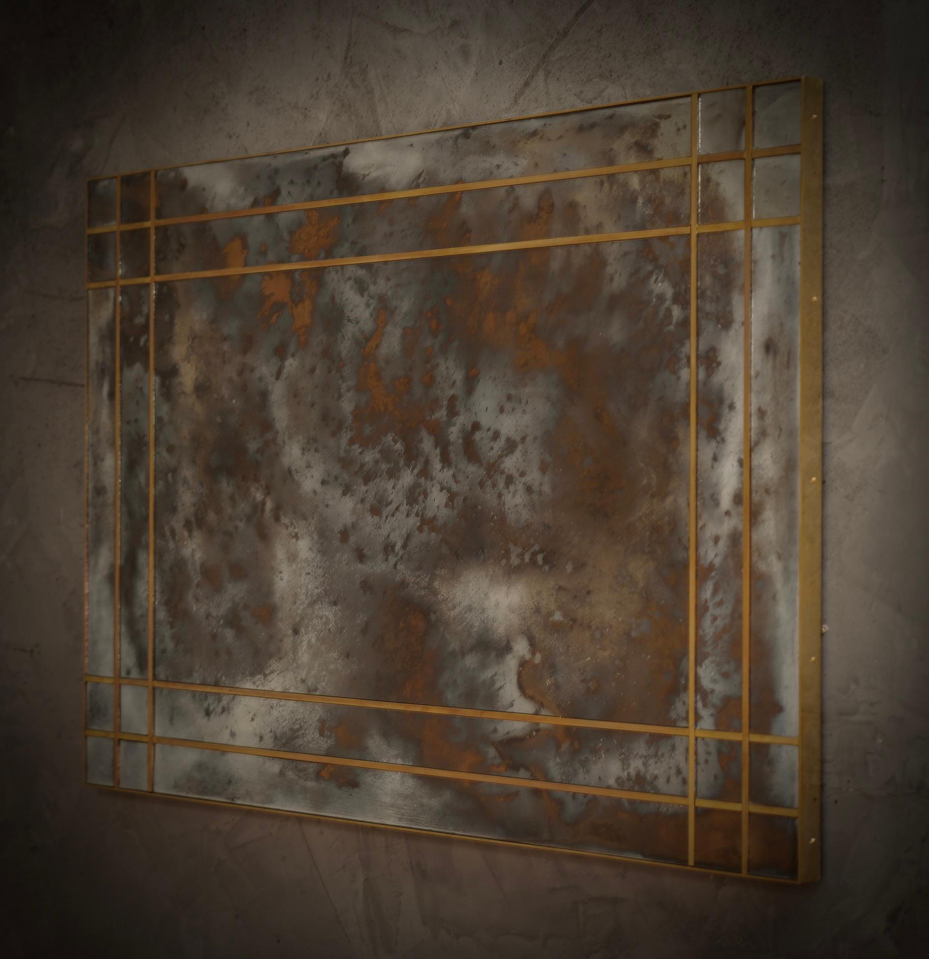Mid-Century Modern Consolle / Miroir mural du milieu du siècle en verre de Murano et en laiton, 2000 en vente