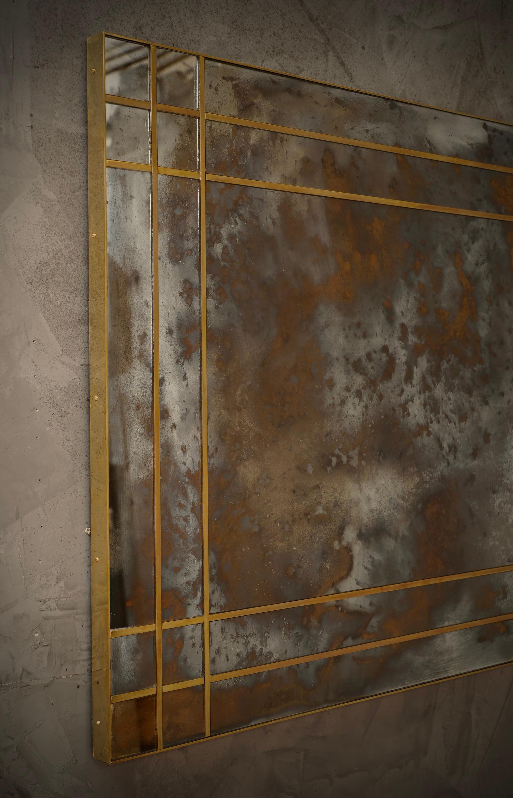 Laiton Consolle / Miroir mural du milieu du siècle en verre de Murano et en laiton, 2000 en vente