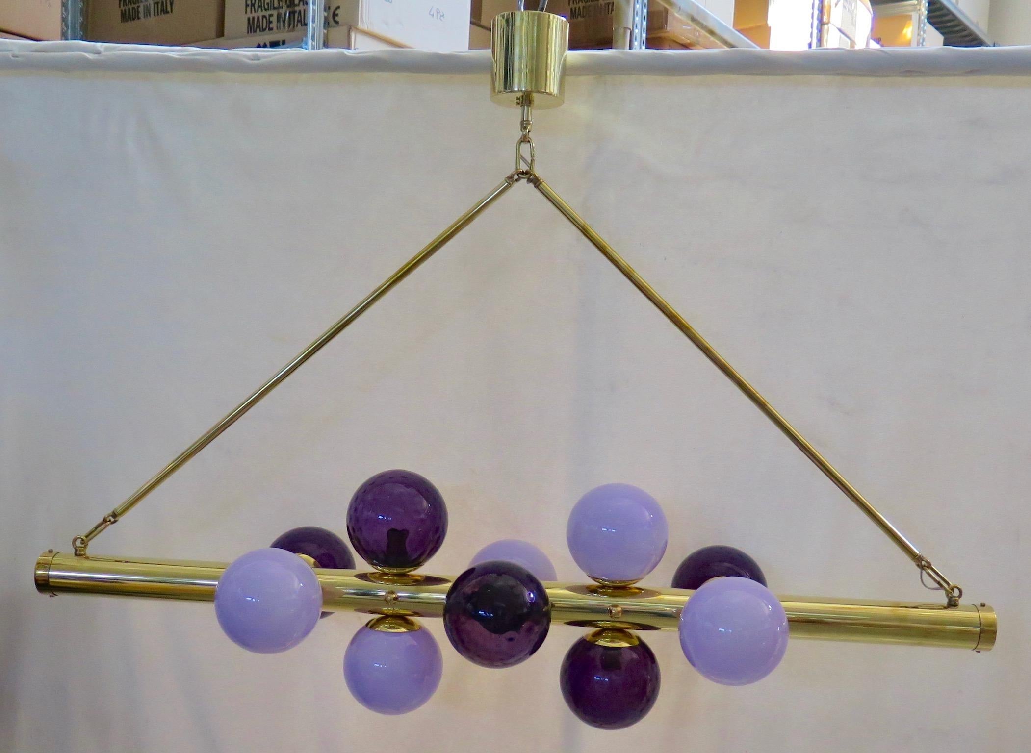 Mid-Century Modern Murano Violet Glass and Brass Midcentury Italian Chandelier and Pendant, 2000 For Sale